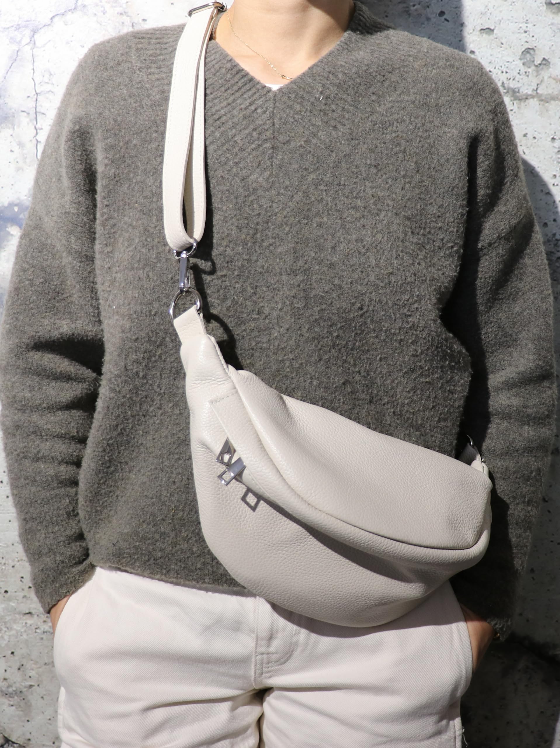 SH Leder ® Sac banane en cuir véritable pour femme, homme, unisexe - Petit sac de hanche pour festival, voyage - Sac à bandoulière moyen - 32 x 17 cm - Marie G528, Noir , 32 x 17 x 12 cm