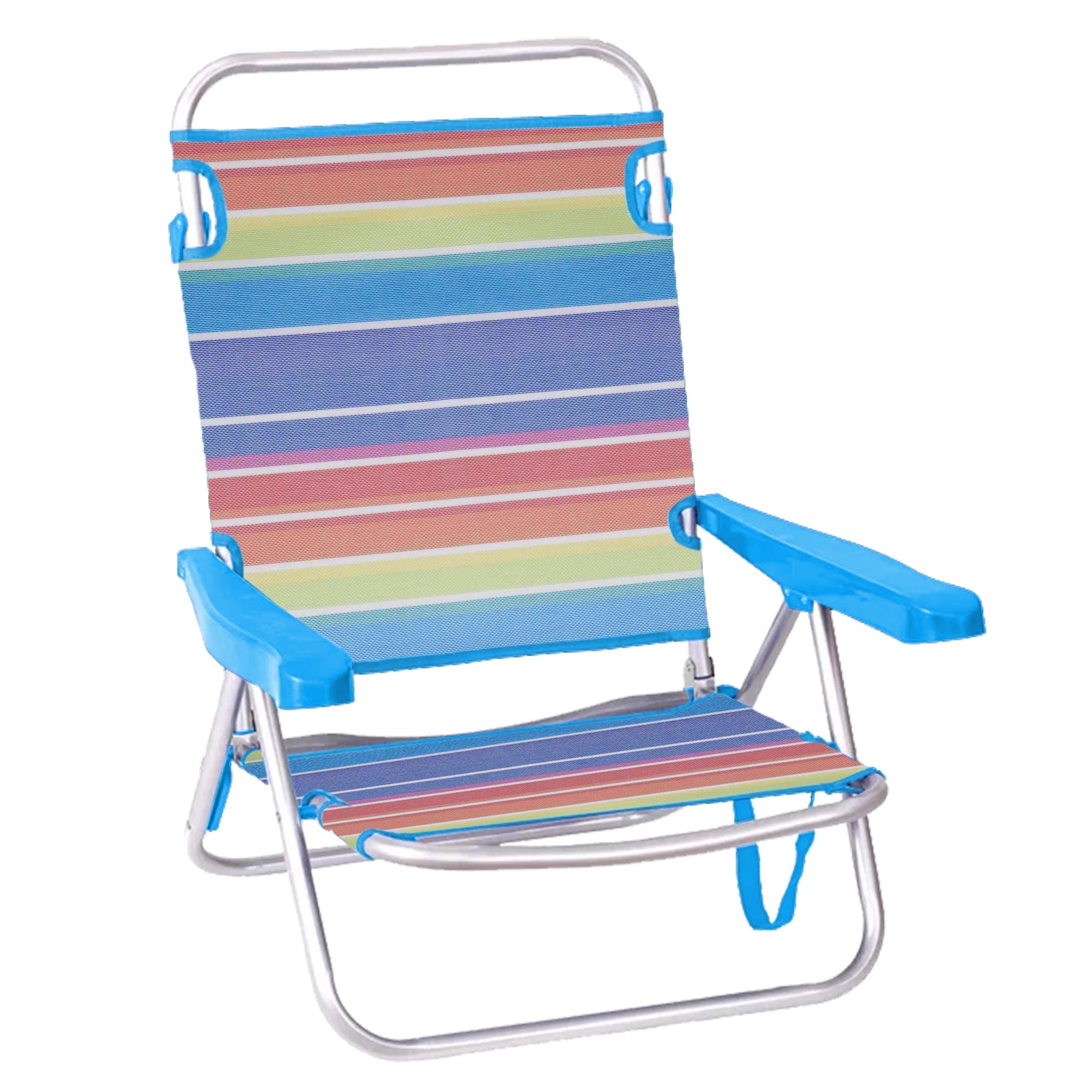 Creaciones Llopis Silla de Playa Baja Plegable Reclinable y Convertible en Tumbona 4 Colores Disponibles (Rayas Colores)
