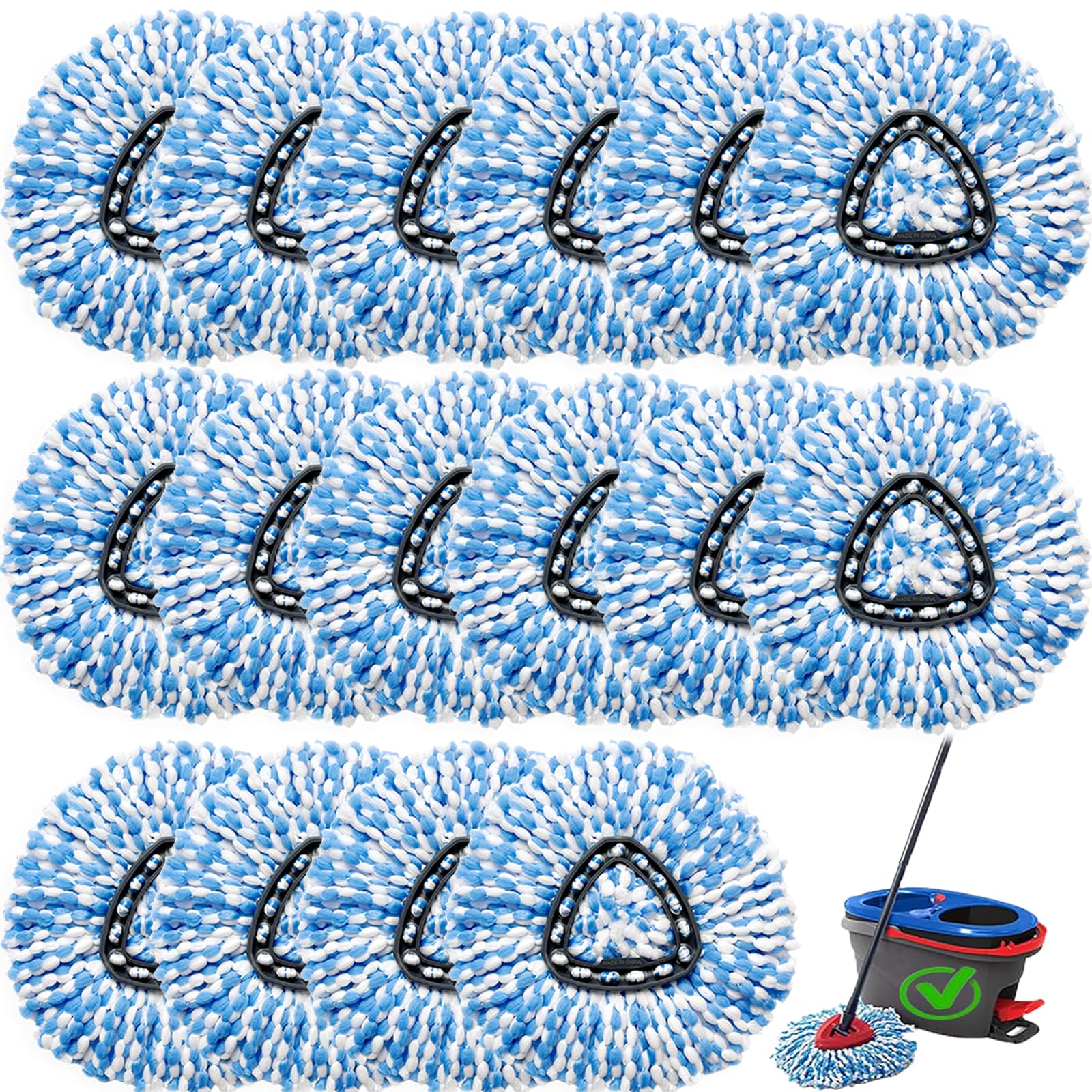 Photo 1 of 16 Pcs Spin Mop Replacement Heads,100% Microfiber Mop Head Replacement,Fit for Rinse Clean 2-Tank System Powerful Stain Removal EasyWring Easy House Cleaning Floor