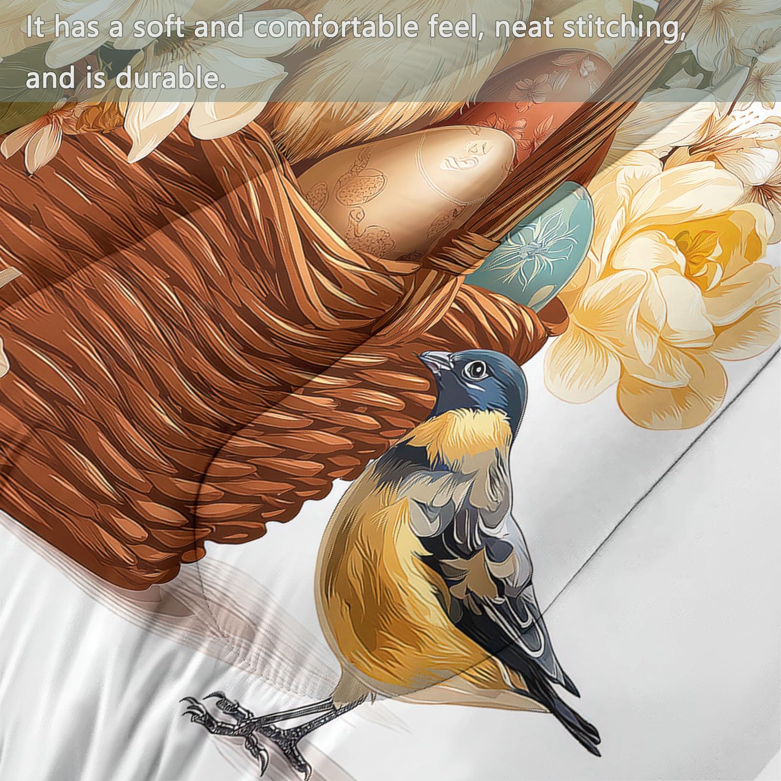 Podwójna kołdra bez poszewki na kołdrę dwustronna 135 x 200 cm wielkanocny króliczek zimowy letni kosz na kwiaty pikowana miękka kołdra kołdra lekka zimowa letnia pikowana poszewka na kołdrę beżowa
