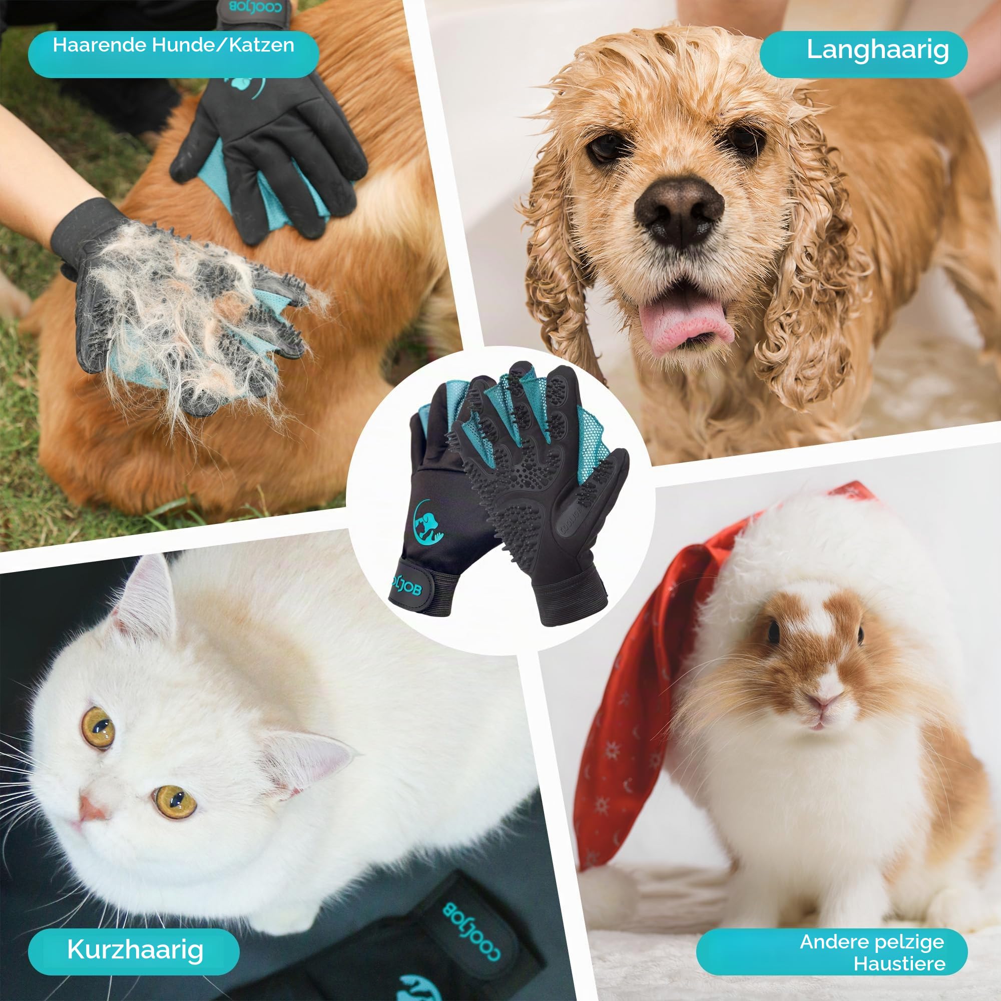 COOLJOB Fellpflege-Handschuhe, Haustier-Shampoo-Badebürste, schonender Handschuh mit Entfilzungsbürste, Enthaarungshandschuh für Katze, Hund, Pferd, Kaninchen(Größe M-L)
