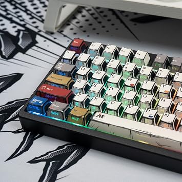 Japanese Manga Keycaps, PBT Side Printed Keycaps, Retro Custom Cherry Profile Keycap Set, 128 Keys Cool Anime Key Caps for 60%, 65%, 75%, 100% Cherry MX Switches Mechanical Keyboard