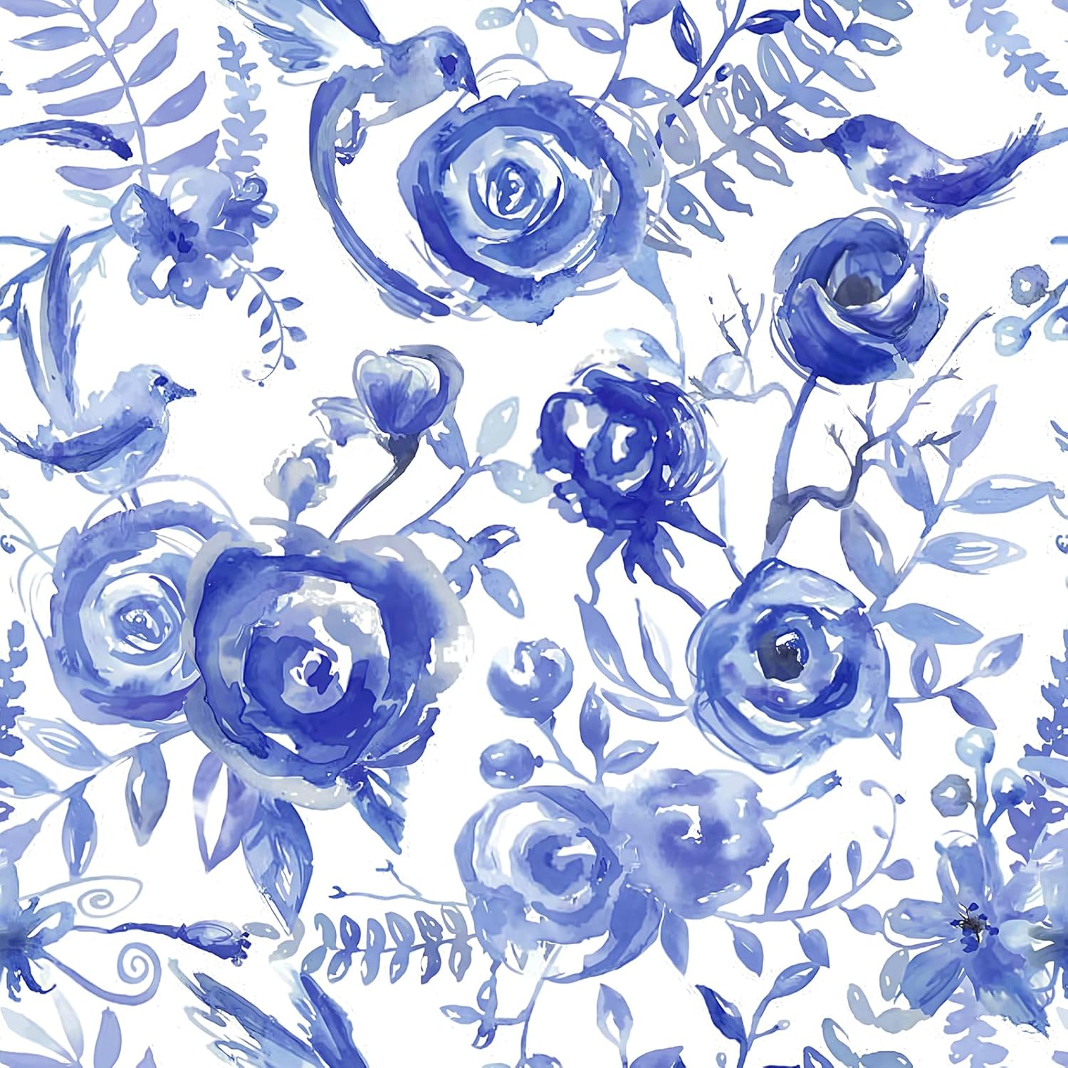 Floral Peel and Stick Wallpaper Blue and White Flower Contact Paper 16.9inch x 118.1inch Floral Bird Wallpaper Watercolor Design Decor for Furniture Self Adhesive Paper Blue Removable Vinyl