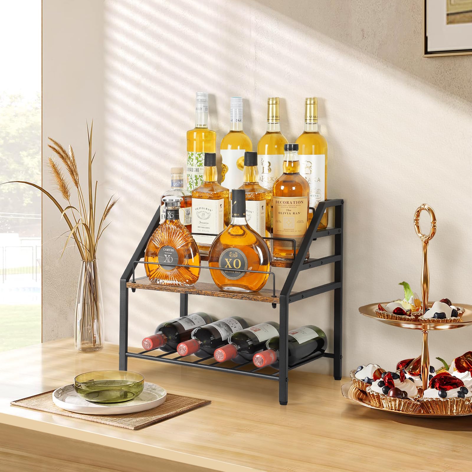 3-Tier Wine Rack Countertop, Liquor Bottle Display Shelf, Coffee Syrup Organizer - Image 2