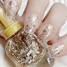 NovaCharm Gold Glitter Nail Polish Quick Dry, 12ML Clear Glitter Nail Polish with Chunky Gold & Silver Flakes, Air Dry Shimmer Nailpolish for Nail Art, No UV Lamp Needed