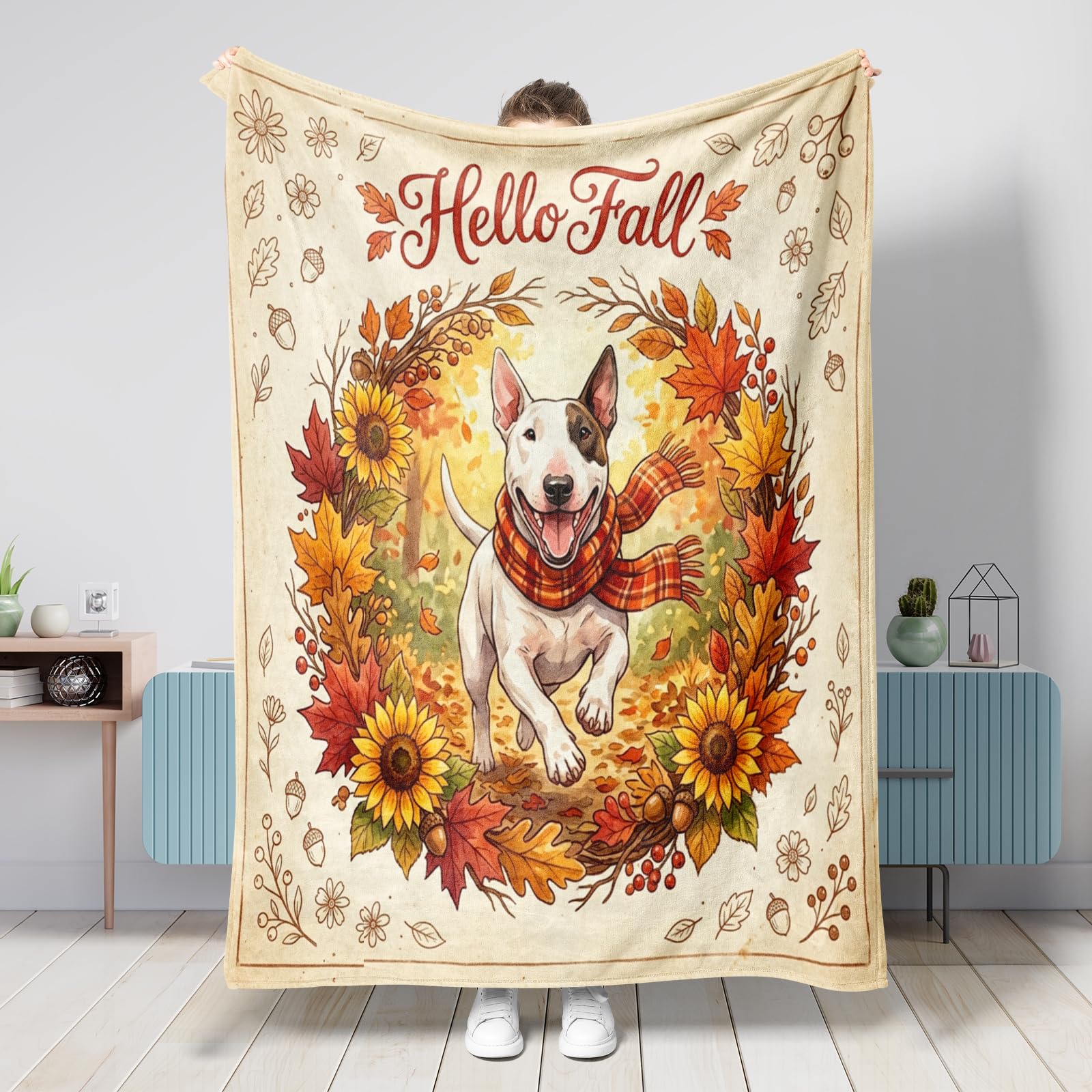 Couverture Bull Terrier en flanelle 152x203 plaid automne canapé