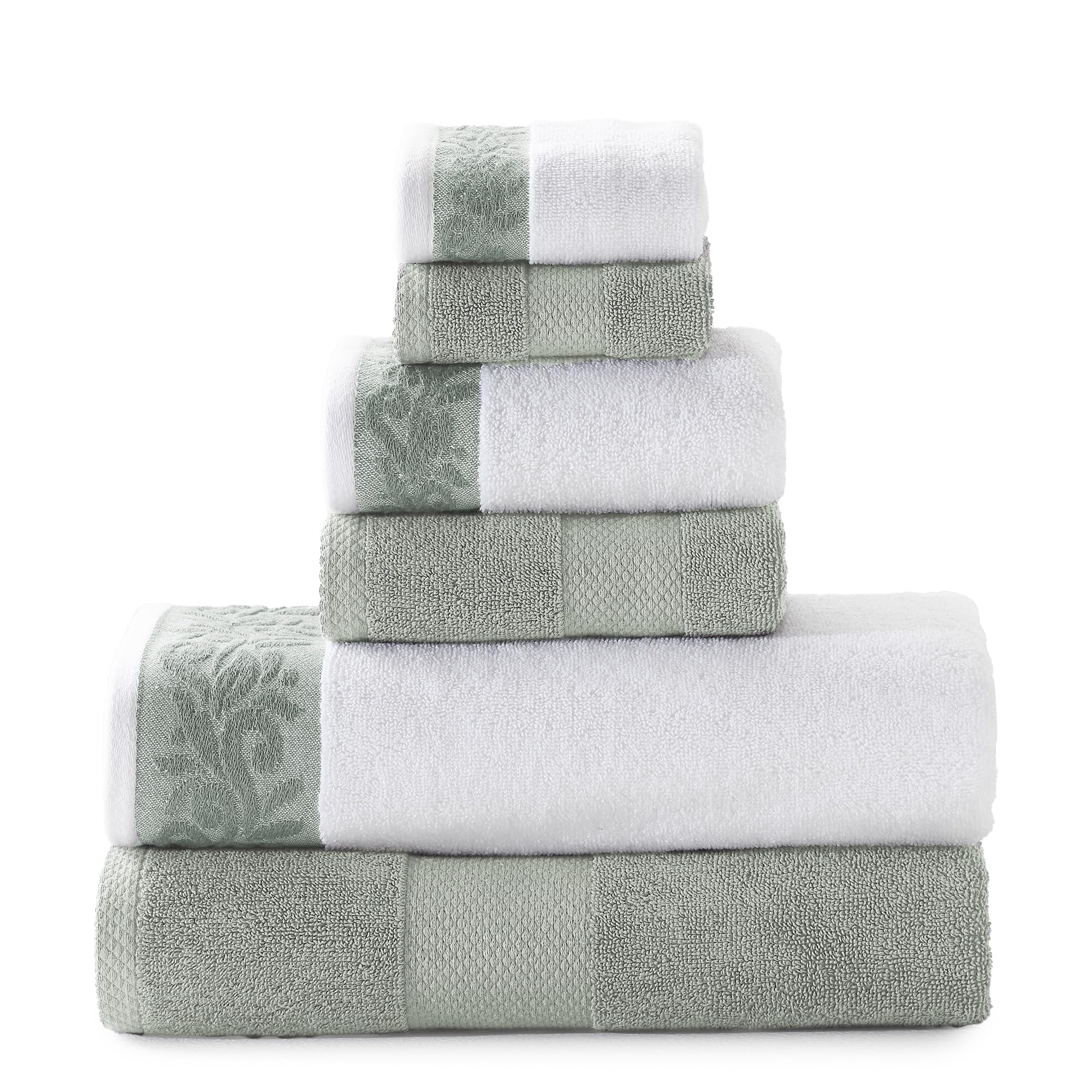 Modern Threads 600 GSM 6-Piece Towel Set with Filgree Jacquard Border Sage