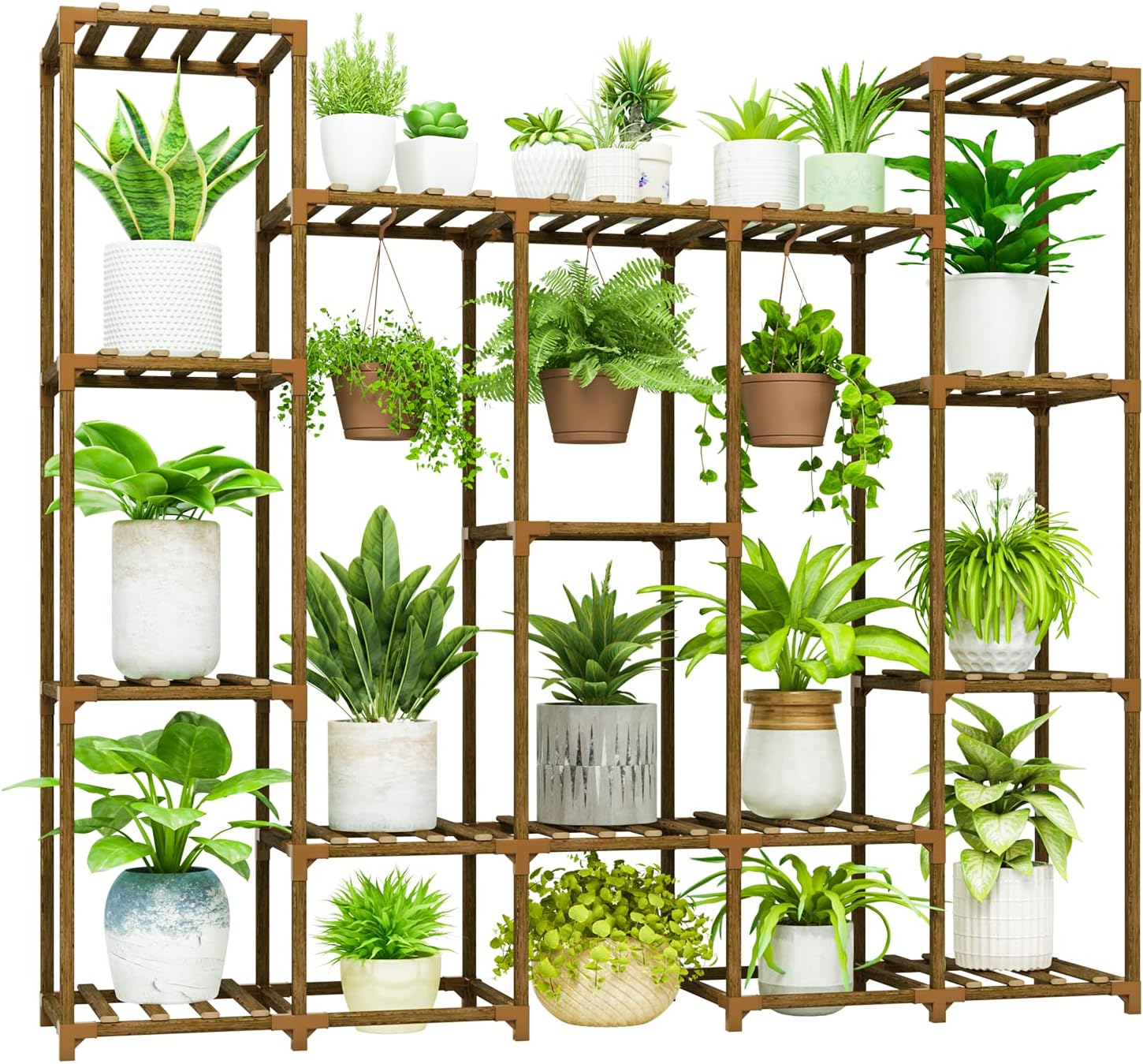 Bamworld Large Indoor/Outdoor Plant Stand Hanging Shelf Multi-Plant Tall Large Holder for Living Room, Patio, Balcony, Garden
