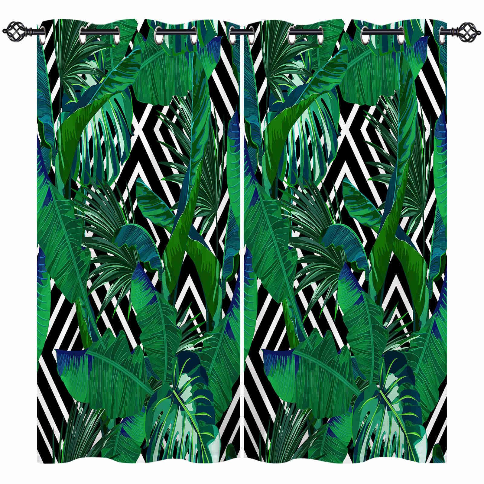 ANHOPE Tropical Leaf Curtains Eyelet Ring Top Soft Thermal Insulated Blackout Curtains Retro Palm Tree Leaf Print Pattern Decorative Window Drapes for Bedroom Living Room 42 x 63 Drop Inch 2 Panels โ image 1