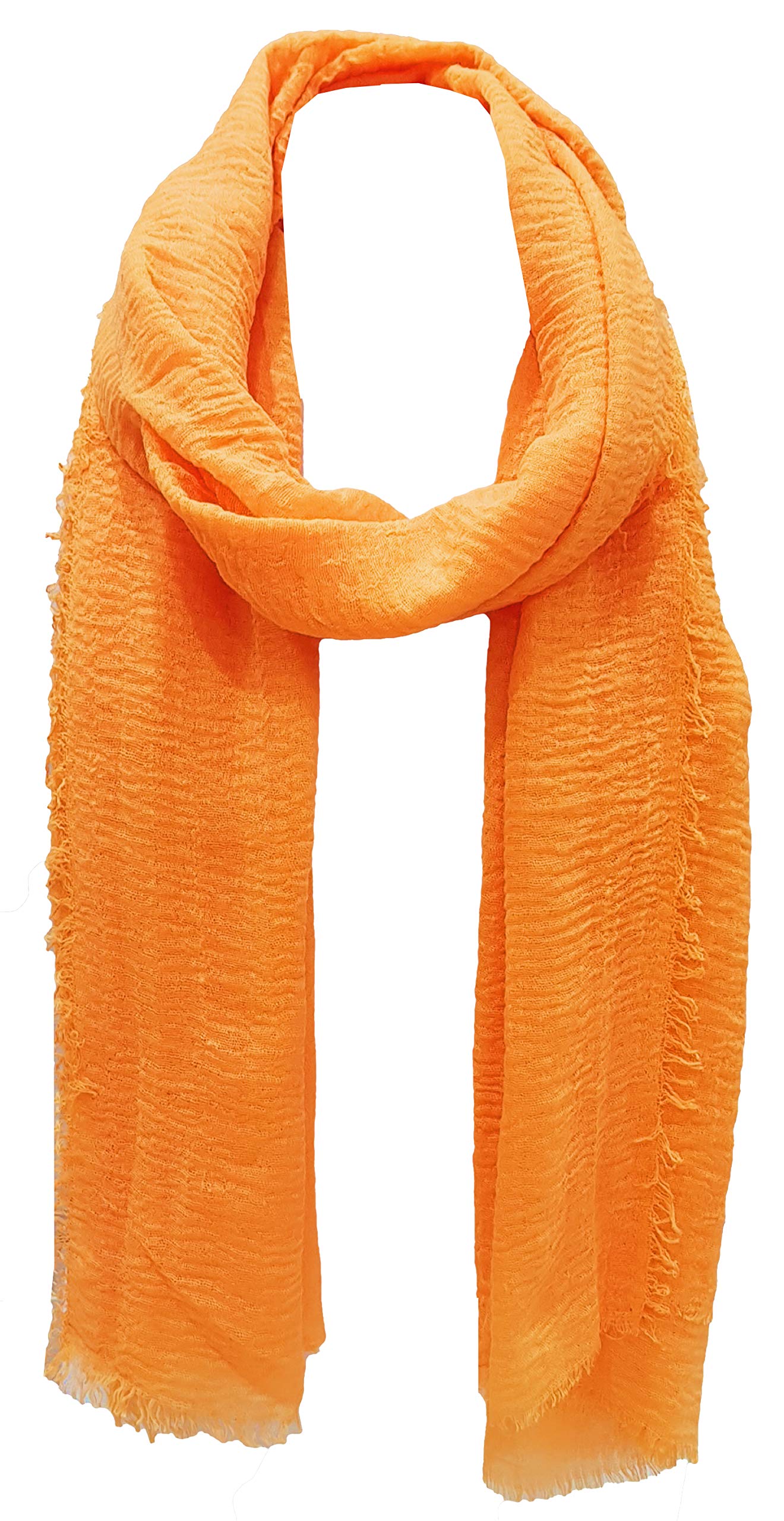 World Of Shawls Women's Egg Yellow Chic Crinkle Distressed Effect Scarf With Fringed Edges (Egg Yellow)
