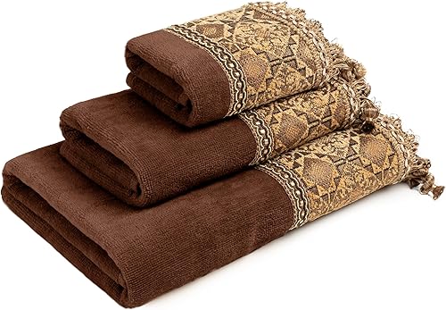 Miniatura 1 de Sherry Kline Agrabah - Juego de 3 toallas decorativas de trigo banda de tela jacquard de color tierra trenza de gimp y flecos de cebolla incluye 1