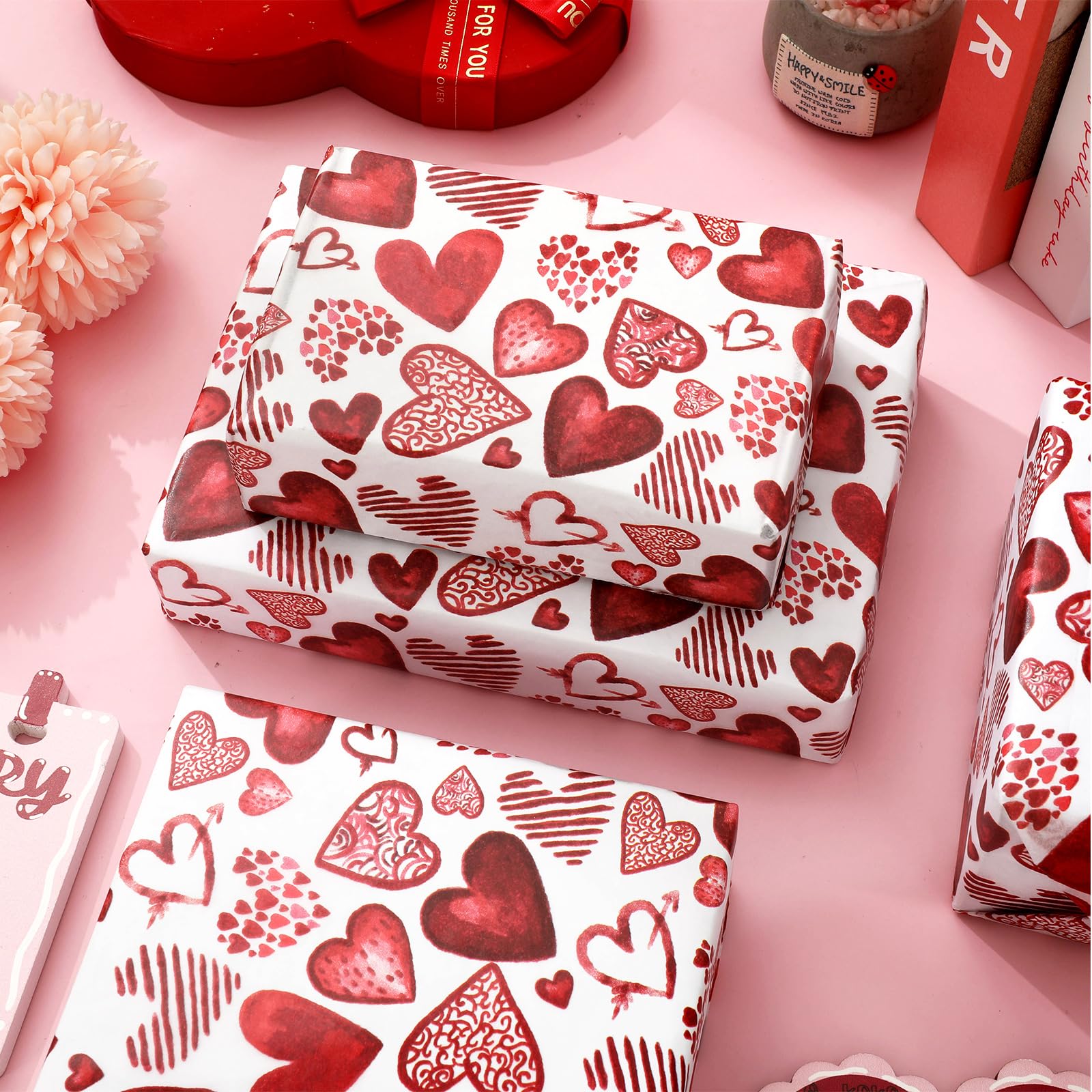 JarThenaAMCS 100 Blatt Seidenpapier zum Valentinstag, Aquarell, Rot, Liebe, Herz, Geschenkpapier für Bastelarbeiten, Hochzeit, Jahrestag, Party, Dekoration, 35,6 x 50,8 cm