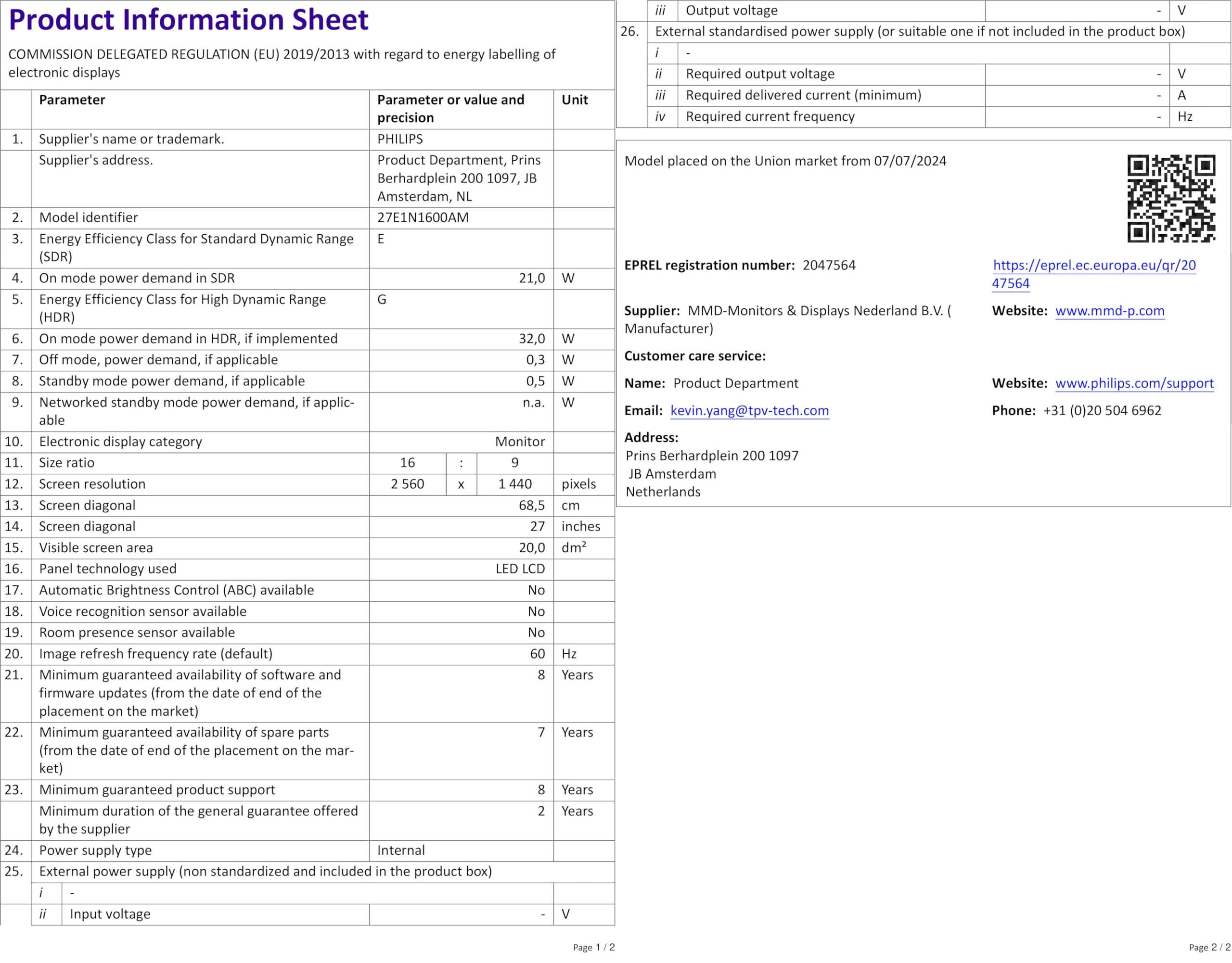 Philips 27E1N5900R 27" Computer Monitor (UHD/60Hz/IPS/4ms/USB-C 65W/Height/Pivot/Tilt) | YOHO - View #9