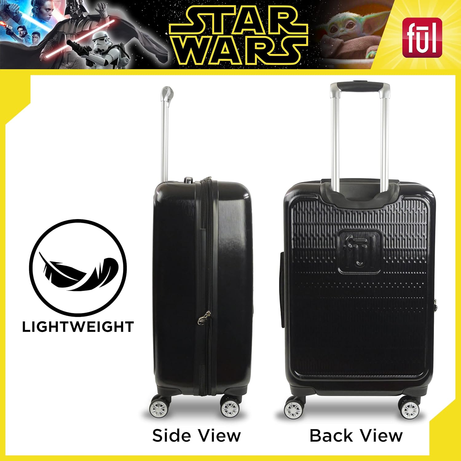 review FUL Star Wars Darth Vader 3 Piece Rolling Luggage Set, Embossed Hardshell Suitcase with Wheels, 22, 25 and 30 Inch, Black