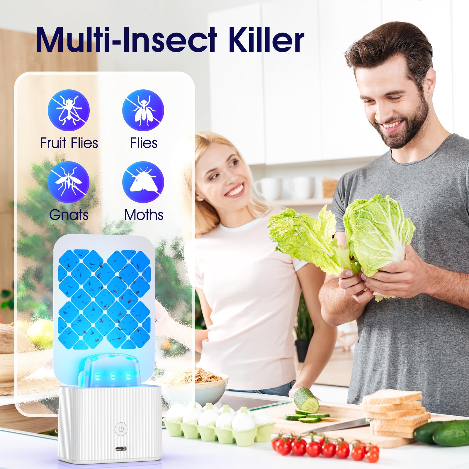 Fly Trap Indoor, 2 in 1 Rechargeable & Portable Flying Insect Trap with 1800mAh Battery & 395NM Blue Bug Light, Fruit Fly Traps Gnat Trap Moth Fly Catcher for Home Kitchen(2 Devices+10 Glue Cards)