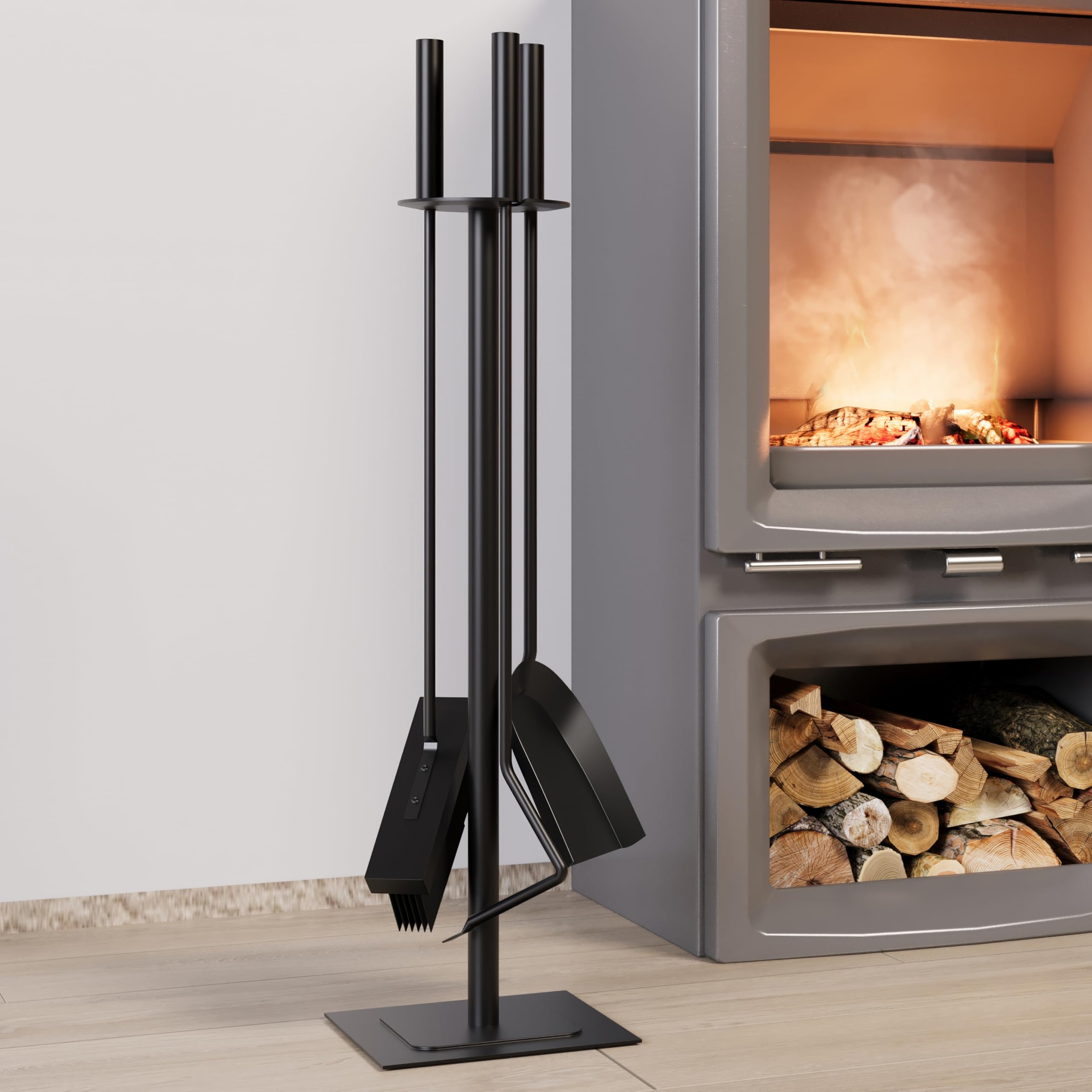 Kingson Set di 4 accessori per bruciatore di legna con spazzola, attizzatoio e pala, kit da focolare per interni 15 * 15 * 60CM