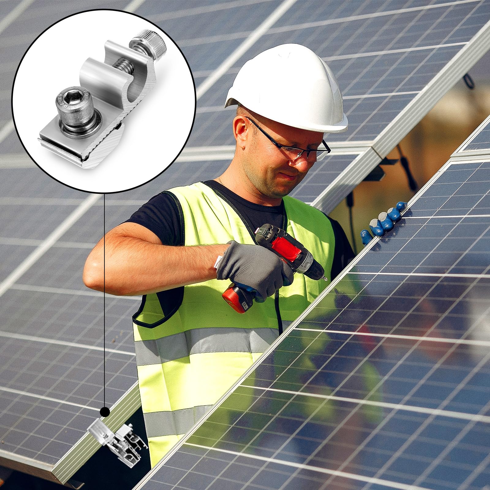 16 szt. uchwytów uziemiających do paneli słonecznych, system montażu solarnego, metalowe klipsy uziemiające, złącza miedziane, zacisk uziemiający PV, do fotowoltaicznego wspornika dachowego i