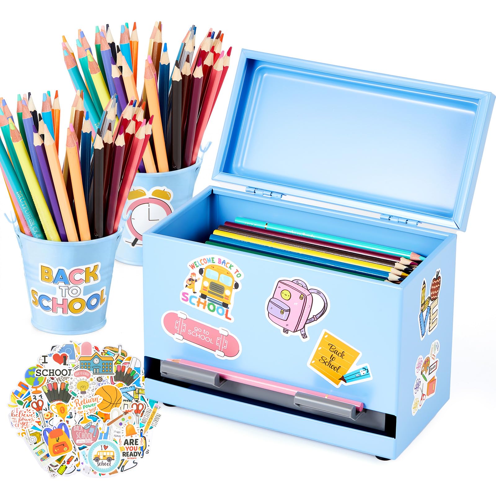 Distributeur de crayons bleu clair pour salle de classe et rentrée scolaire
