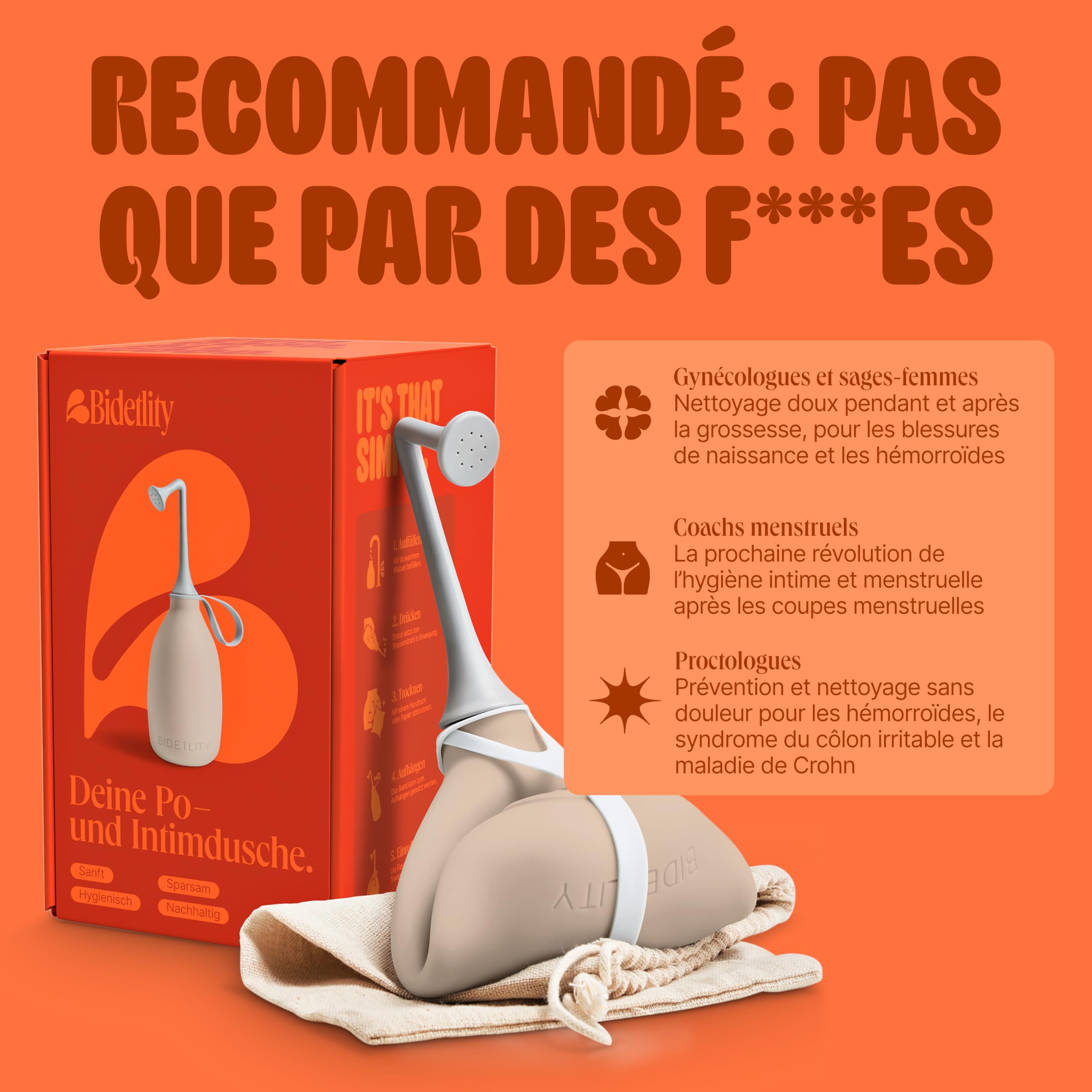 Douche Intime 3.0 – Bidet portable et durable, remplace lingettes, économise papier toilette, sans BPA, avec sac de transport pratique
