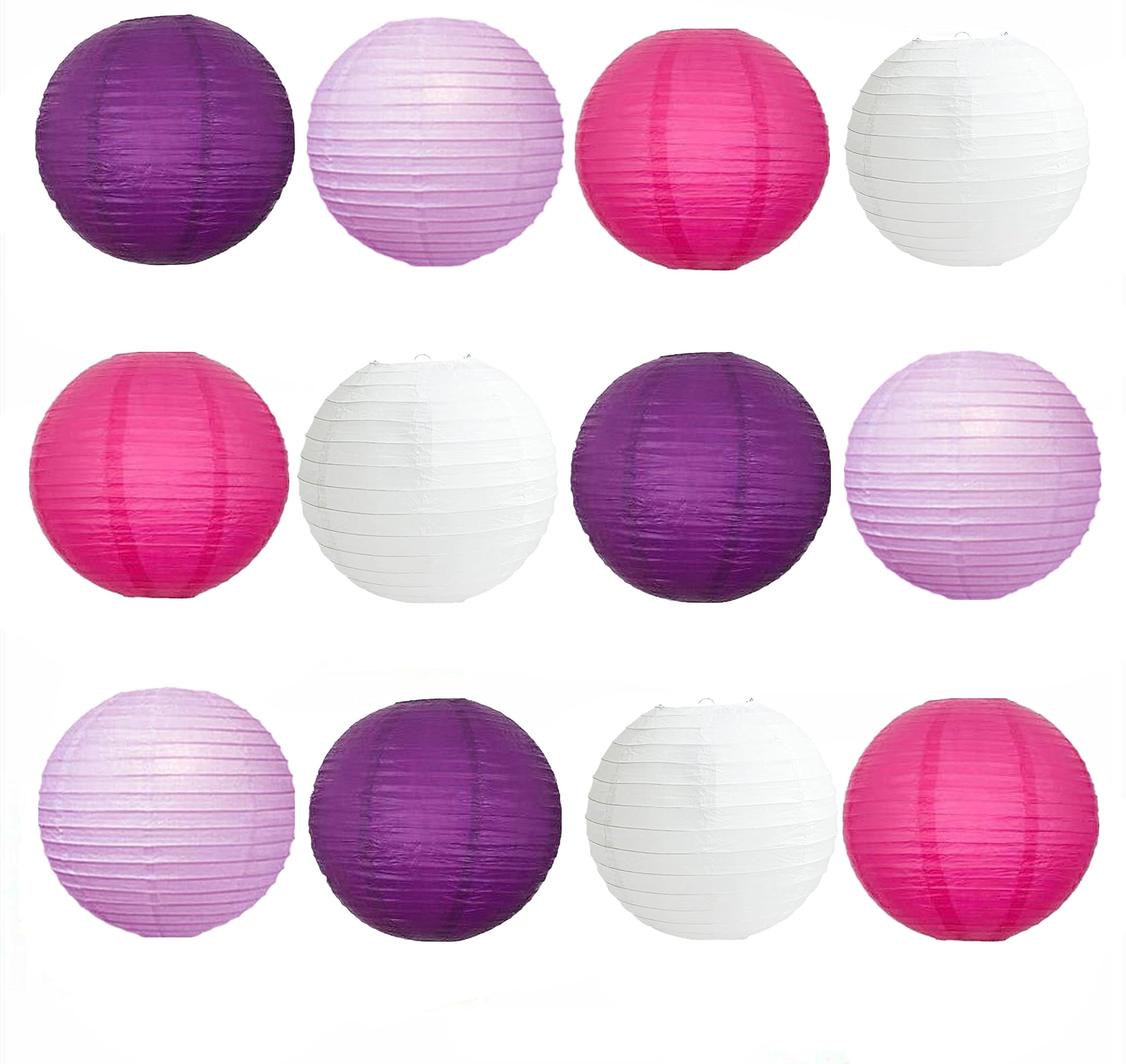 A Liittle Tree- 12xMixed New Round Paper Lanterns Lamp Wedding Birthday Party (14", Purple+Lilac+Hot Pink+White)