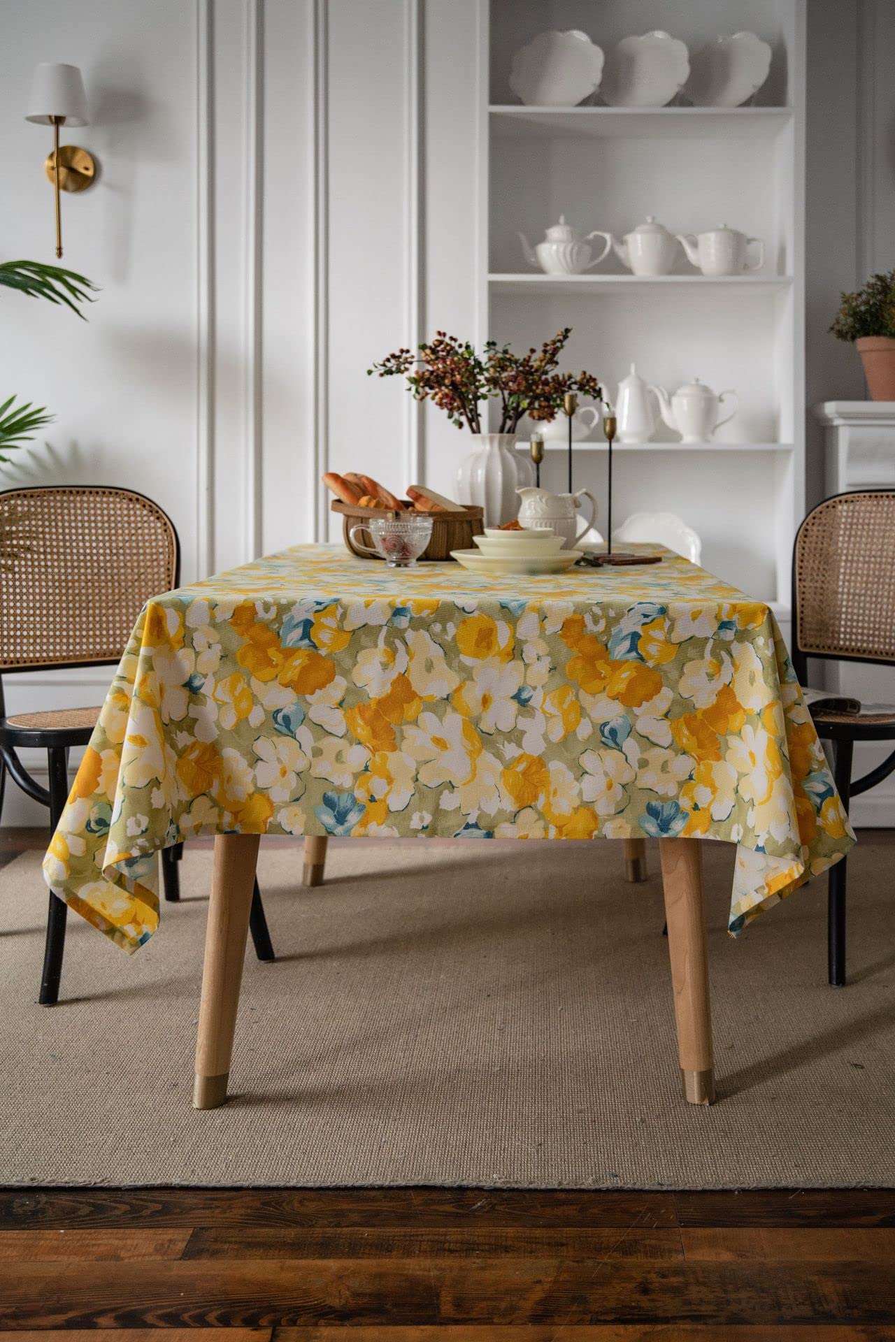 Nappe table à manger anti-rayures coton lin jaune pour grand bureau