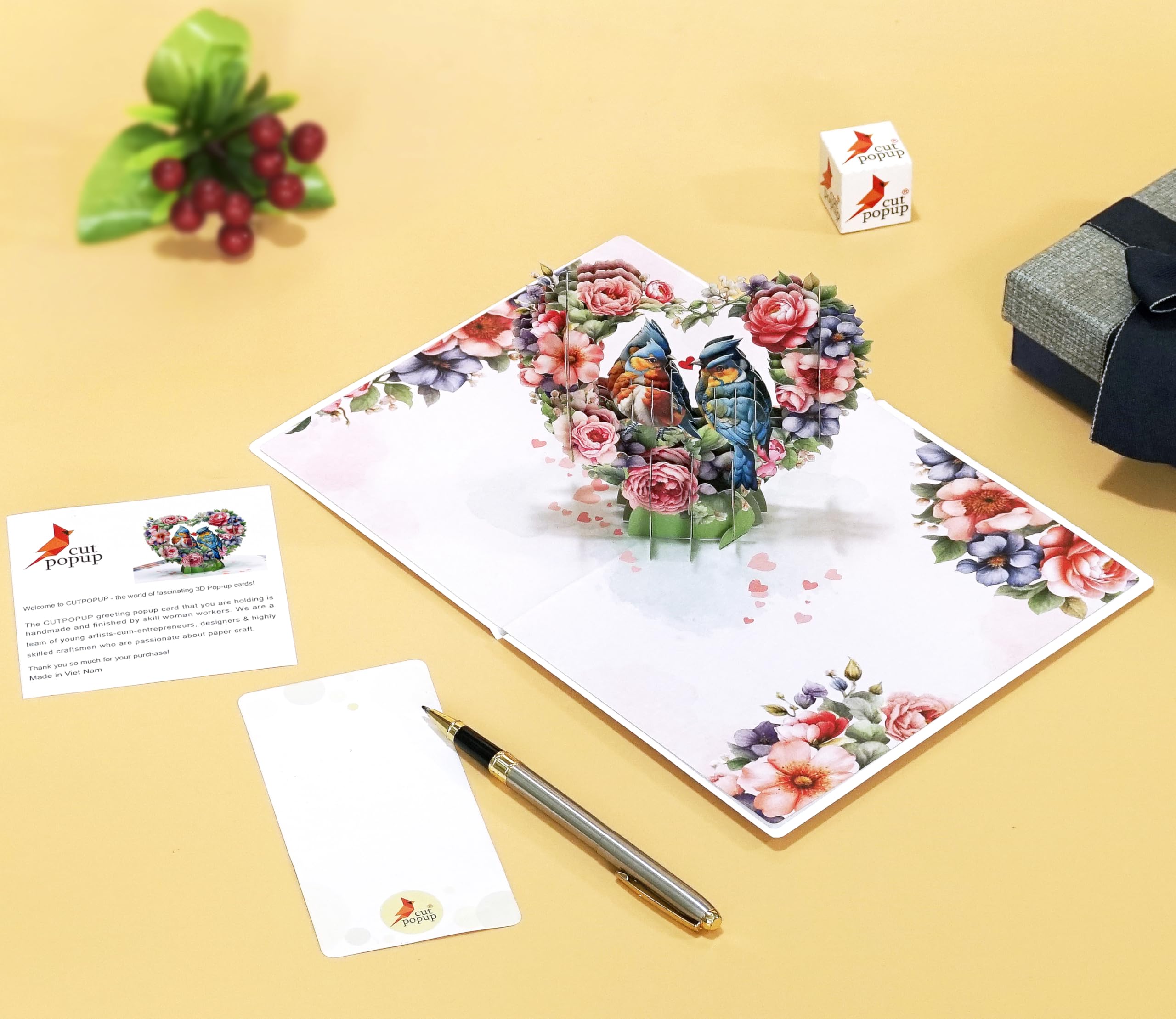Pop-Up-Jubiläumskarte Für Ehefrau – 3D-Liebesdesign Mit Herz & Blumen, Inkl. Notizkarte