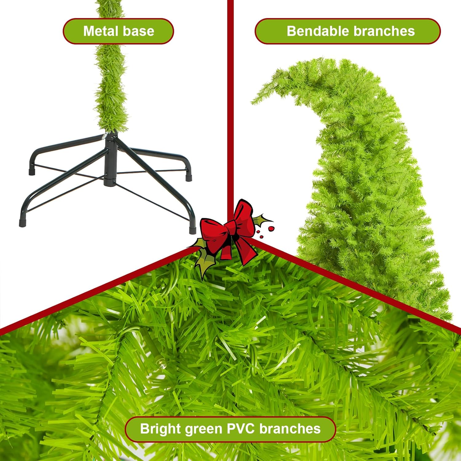 6ft Whimsical Christmas Tree, Bendable with LED Lighted Unique Holiday Tree for Indoor Outdoor Home Decor