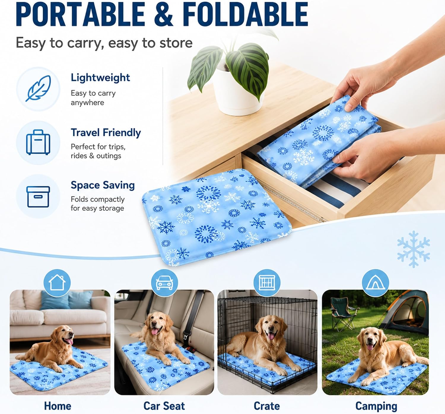 Dog Cooling mat, self-Cooling Water-Filled pet Cooling mat, Portable, Foldable Summer ice Silk Cooling mat, Washable Dog Bed mat.