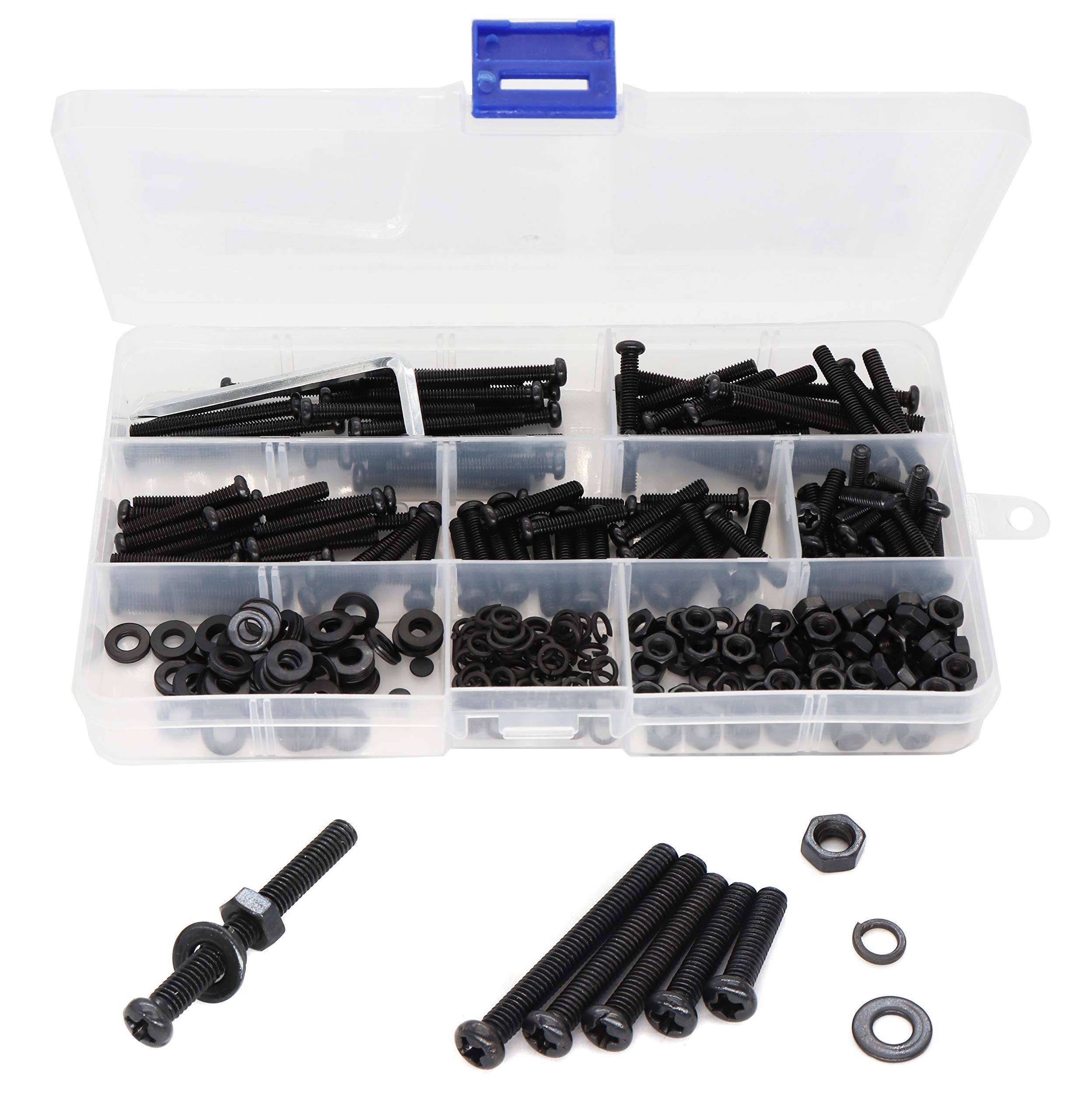340pcs Black Pan Phillips Head M4 Machine Screws Nuts Washers Assortment Kit, Carbon Steel, M4 x 16mm/ 20mm/ 25mm/ 30mm/ 35mm-image-21