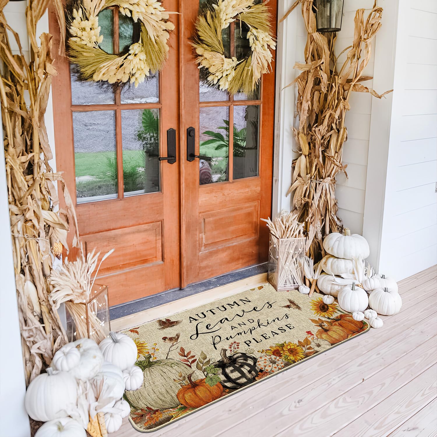 Fall Pumpkin Doormat - Buffalo Plaid Entryway Mat -2