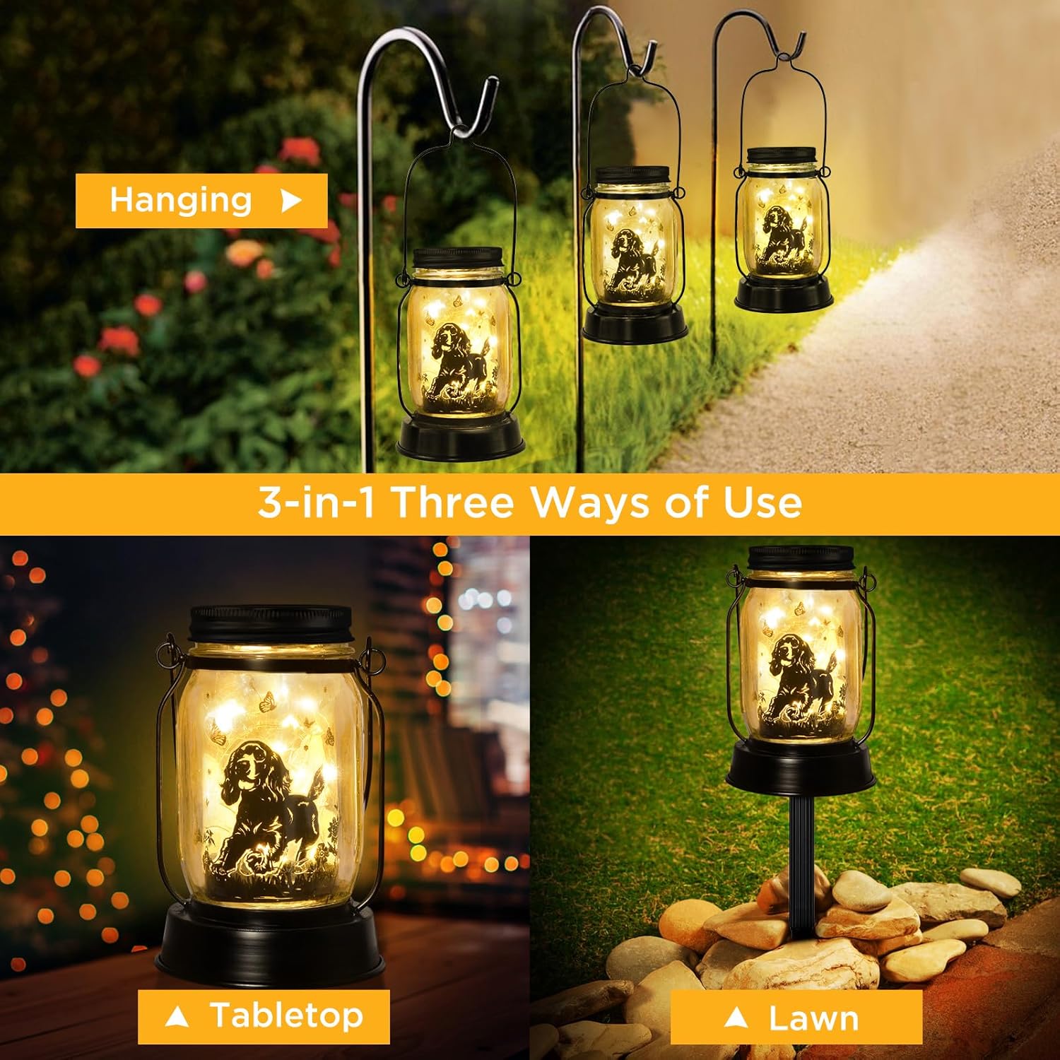 Cocker Spaniel Dog Gifts for Women/Men Cocker Spaniel Solar Lanterns Birthday Dog Lovers Lantern Pet Loss Dog Memorial Lights Solar Garden Decoration for Yard, Patio,Backyard,Porch Torches Light - Image 2