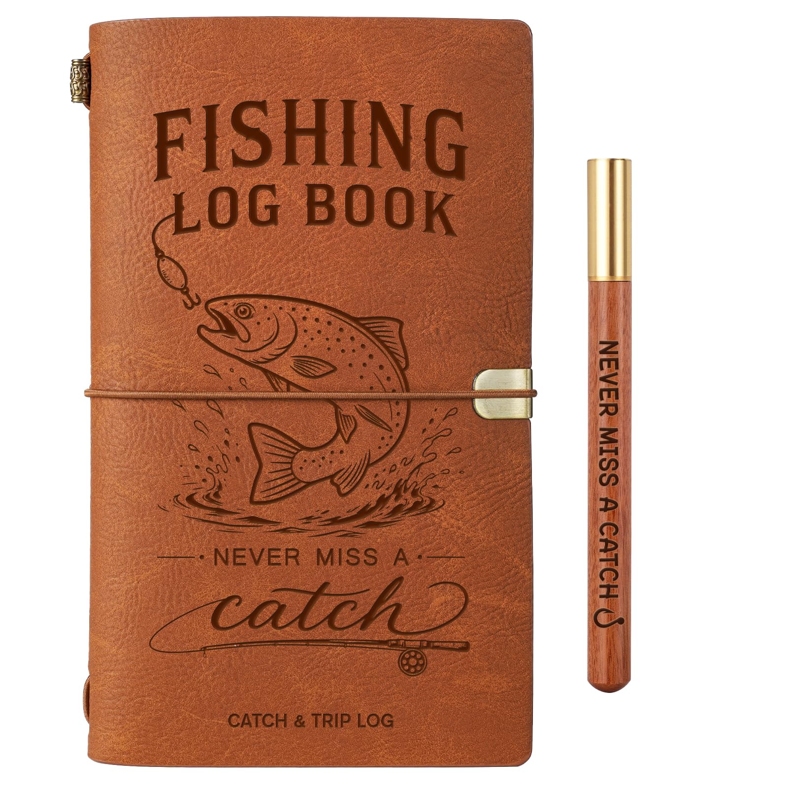 Fishing Gifts for Men, Gifts for Fisherman - Leather Notebook Set with Pen
