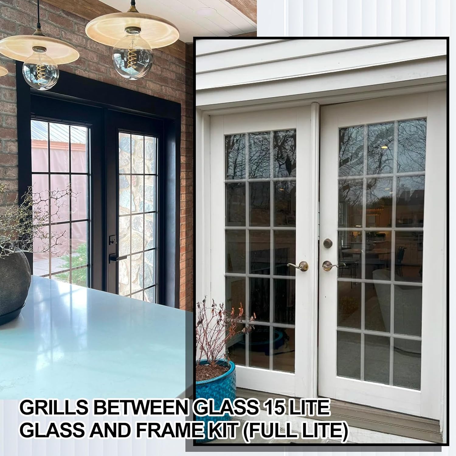 20" x 64" Entry Door Glass Insert White Exterior Front Door Frame Window Inserts Replacement Kit with Low-e Clear Glass for Home Improvement(15 Lite)