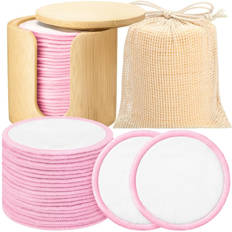 Foaincore Discos de Algodão Reutilizáveis para Remoção de Maquiagem, Branco e Rosa, Pacote com 40