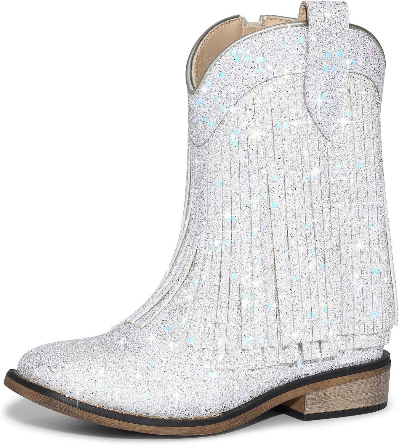 Rollda Fringe Cowgirl Boots, Glitter Cowboy Boots for Girls, Square Toe Kids Sparkle Boots for Birthday Wedding Party, Toddler/Little Kid/Big Kid