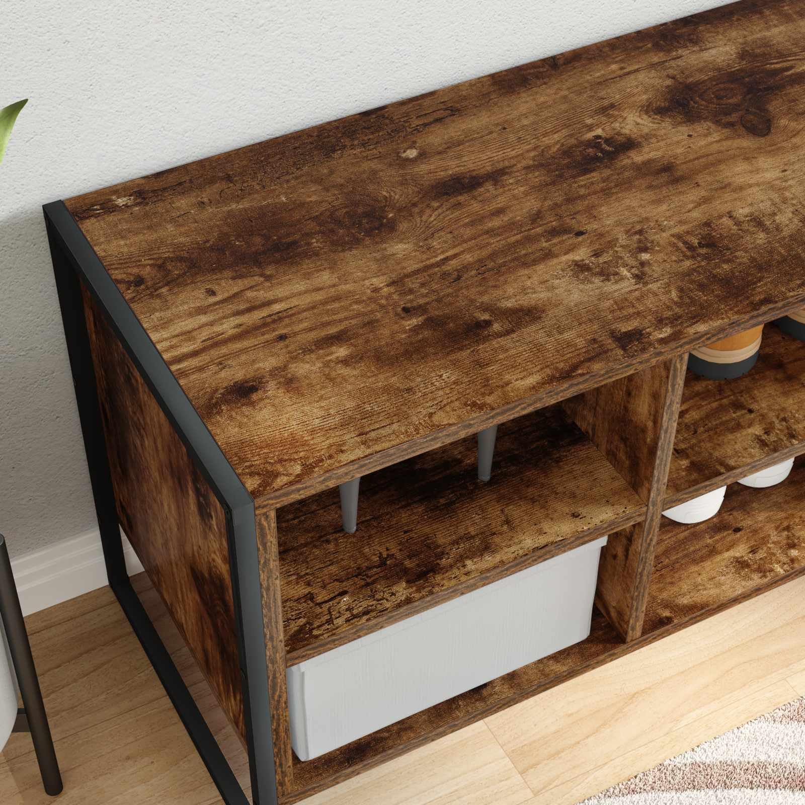 Schuhschrank Raucharbe aus Holzwerkstoff 60 x 35 x 44 cm, schmaler Schuhständer mit geschlossener Aufbewahrung, platzsparend für Flur Diele Eingangsbereich, stabiles Ordnungssystem