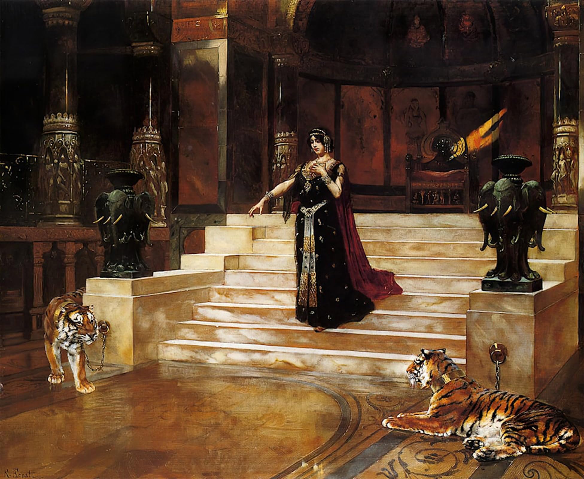 ARTXLXXBN Famous Painting Canvas Artwork Graffiti Print and the Tigers by Rudolf Ernst Portrait Canvas Image for Home Decor 60x90cm