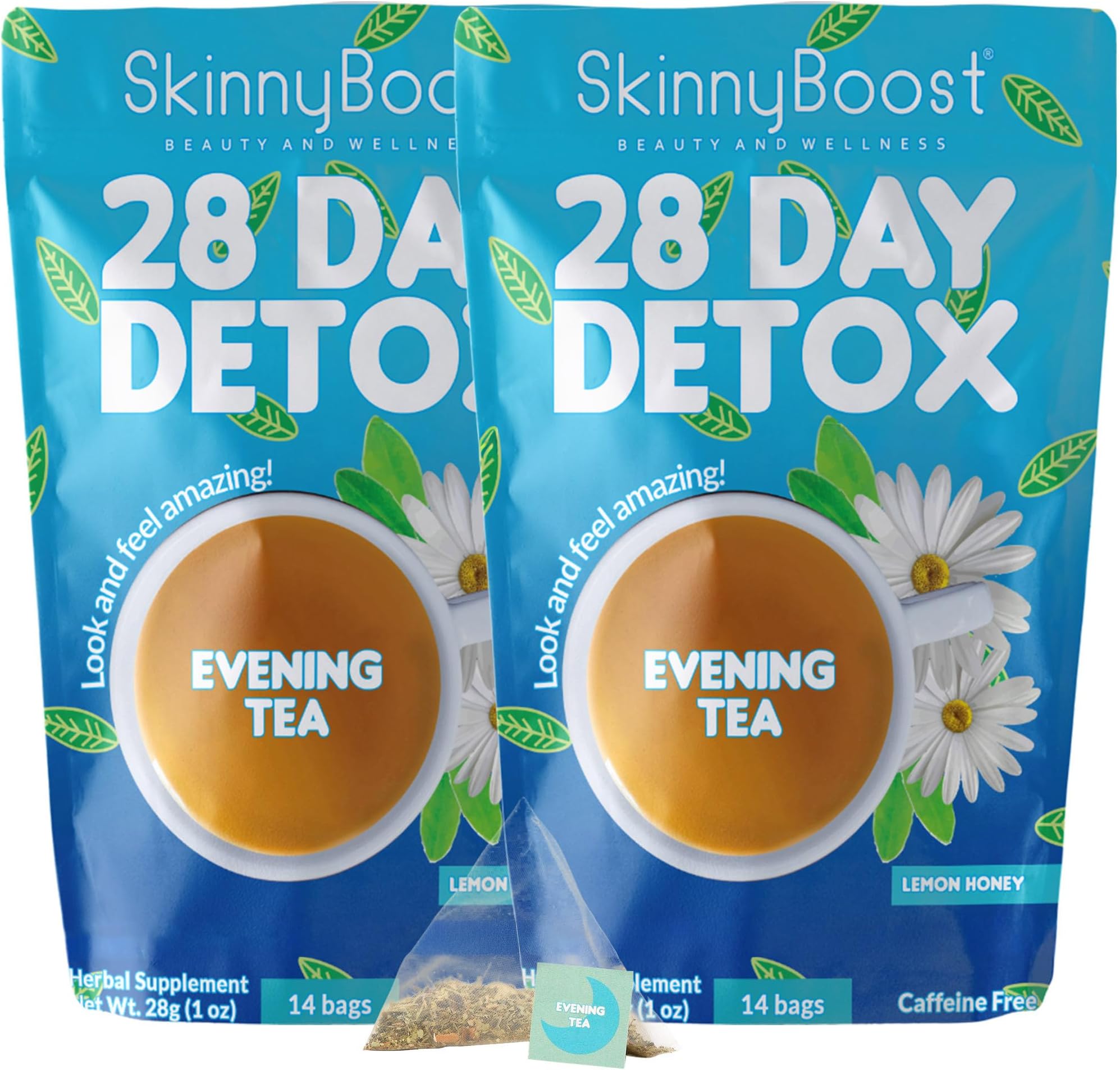 Skinny Boost Evening Tea-Cleanse and detox support, reduce bloating, cleanse colon, reduce toxins, vegan, sugar free-(2 PACK-)14 bags-lemon honey