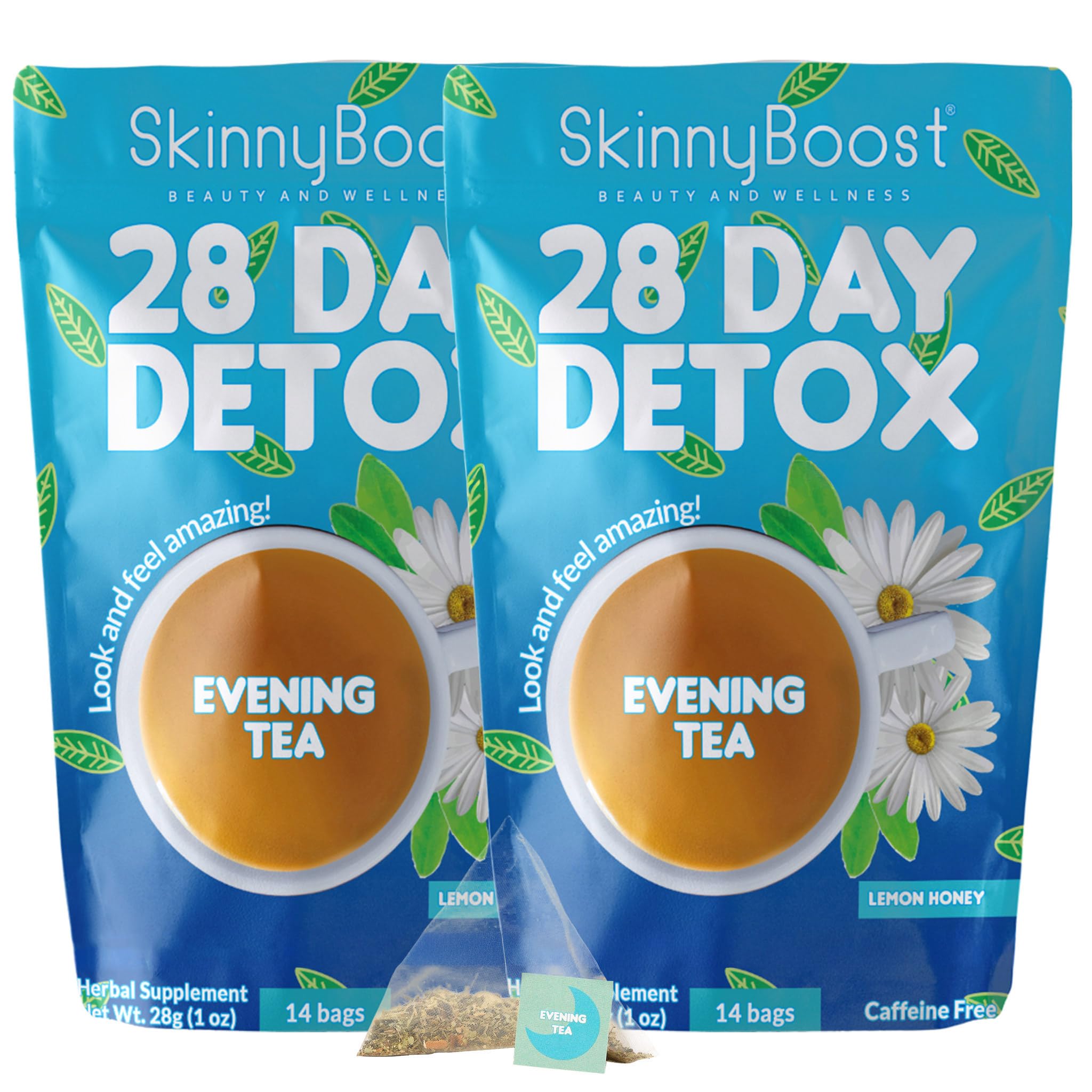 Skinny Boost Evening Tea-Cleanse and detox support, reduce bloating, cleanse colon, reduce toxins, vegan, sugar free-(2 PACK-)14 bags-lemon honey