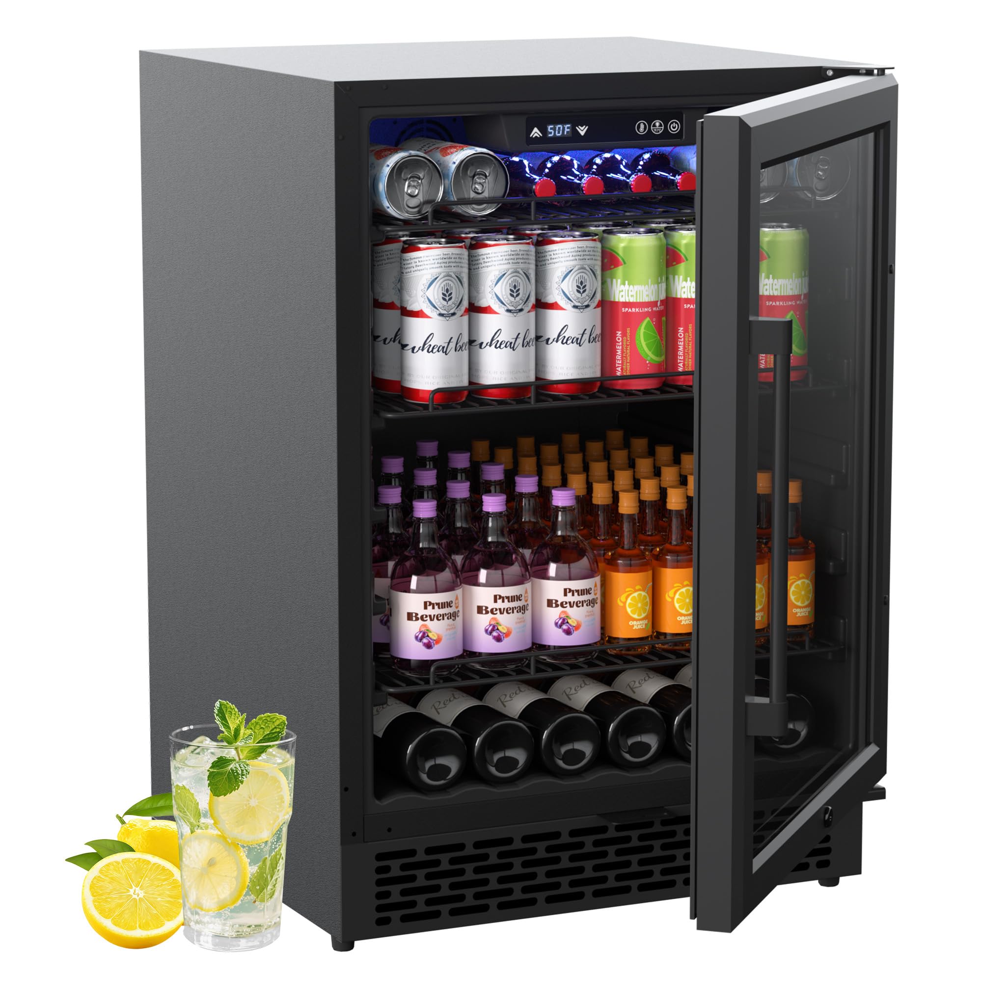 5.2 Cubic Feet Beverage Refrigerator with Glass Door, Holds 200 Cans