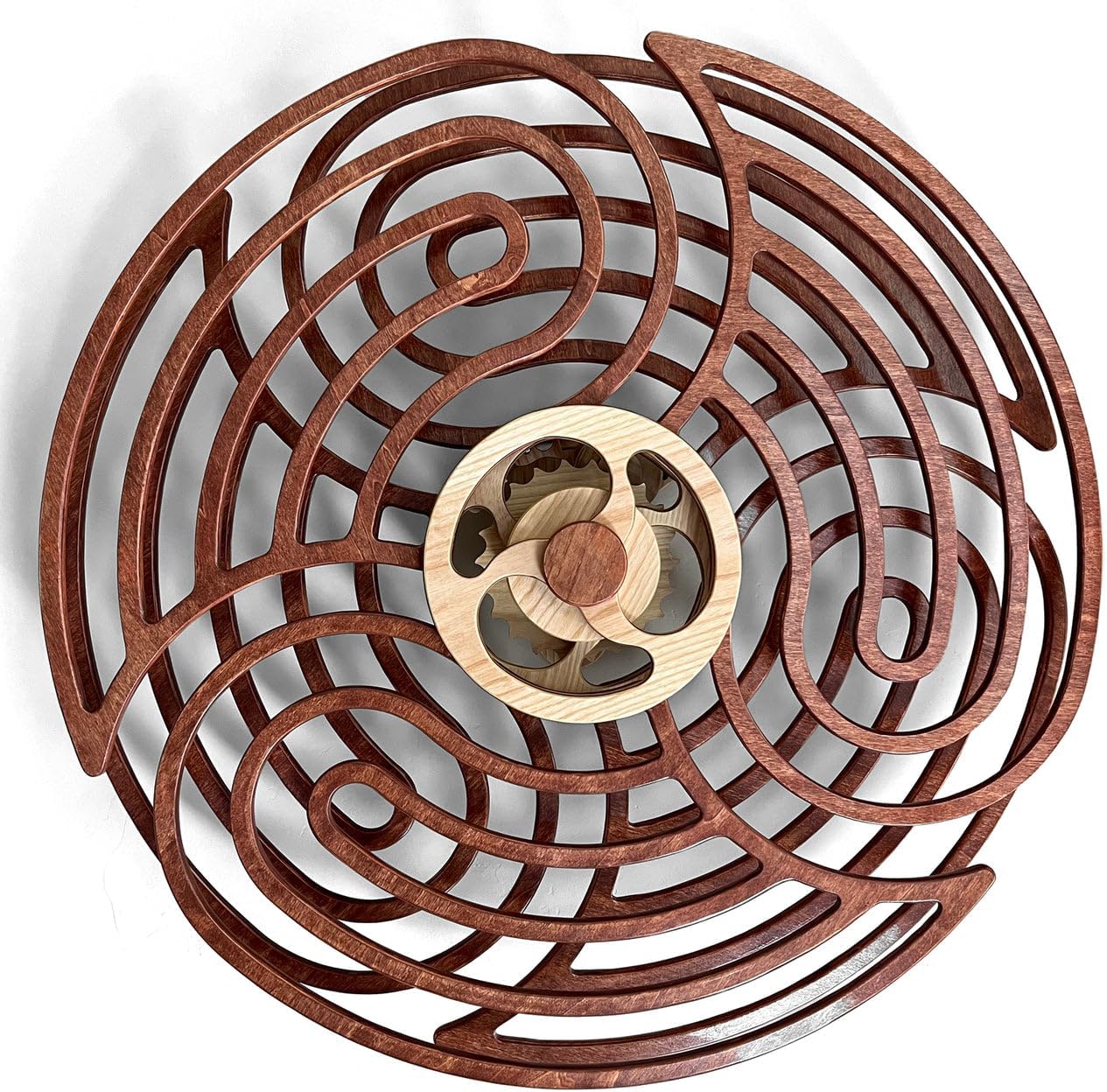 Mindsight Moving Kinetic Wall Art - Wind up to power peaceful motion (no battery) - Calming Wall Décor for Living Room, Office, Bedroom, Kitchen - Hand Crafted Wood - Ripple, Canyon Brown