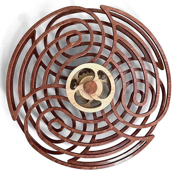 Mindsight Moving Kinetic Wall Art - Wind up to power peaceful motion (no battery) - Calming Wall Decor for Living Room, Office, Bedroom, Kitchen - Hand Crafted Wood - Ripple, Canyon Brown