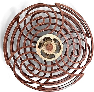 Mindsight Moving Kinetic Wall Art - Wind up to power peaceful motion (no battery) - Calming Wall Decor for Living Room, Office, Bedroom, Kitchen - Hand Crafted Wood - Ripple, Canyon Brown