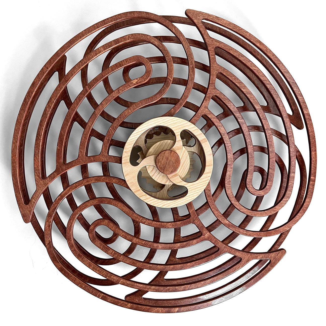 Mindsight Kinetic Wall Art | Wind up to power peaceful 'Ripple' motion (no battery/cords)| Calming Wall Décor for Living Room, Kitchen, Bedroom, Office..| Hand Crafted Acacia | 1 year warranty