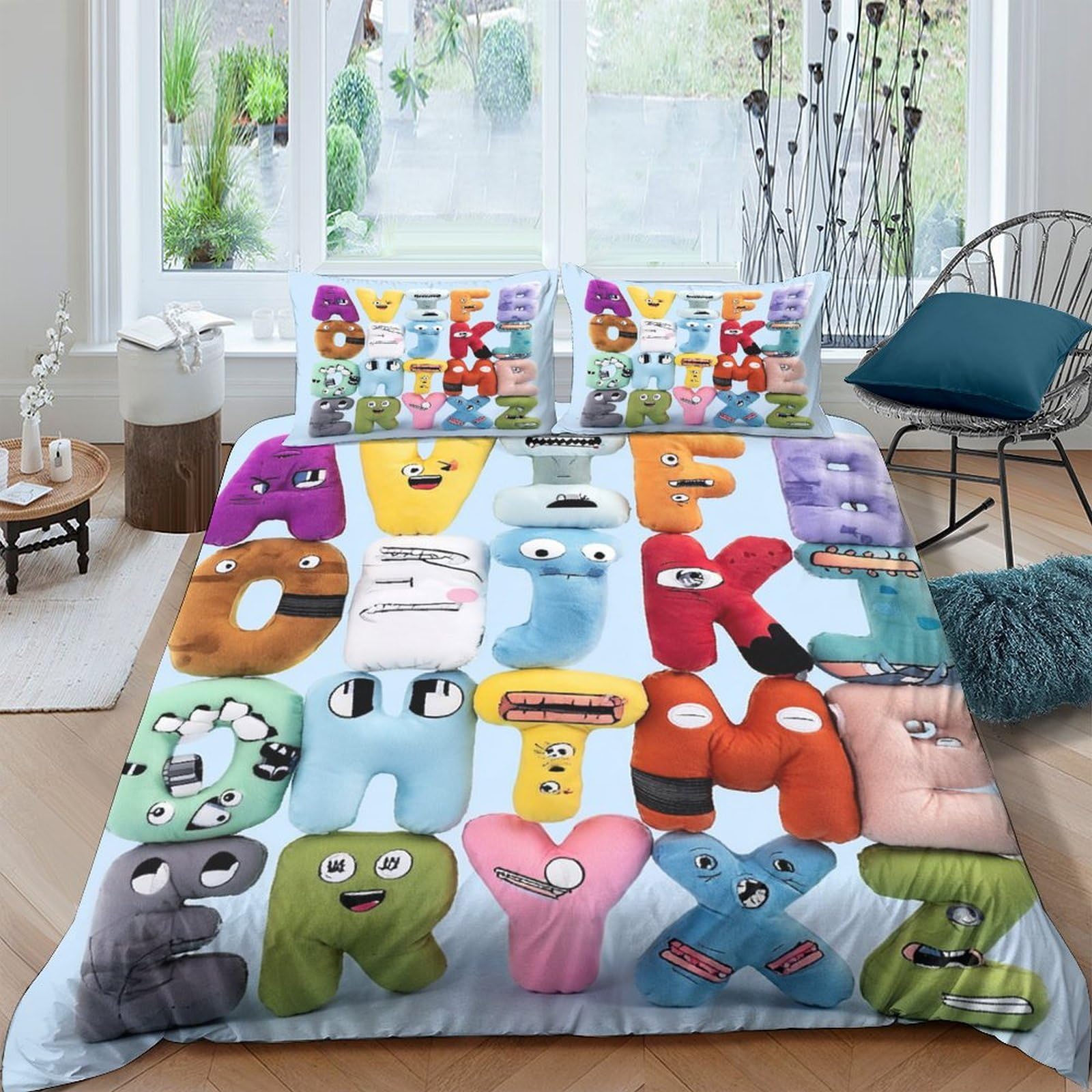 Ctjqhvkz Style-8 3D Printed Cartoon Alphabet Fitted Sheet Microfiber Colorful Letters Bed Cover For Bedroom Dorm Mattress Protection Single（135X200cm）