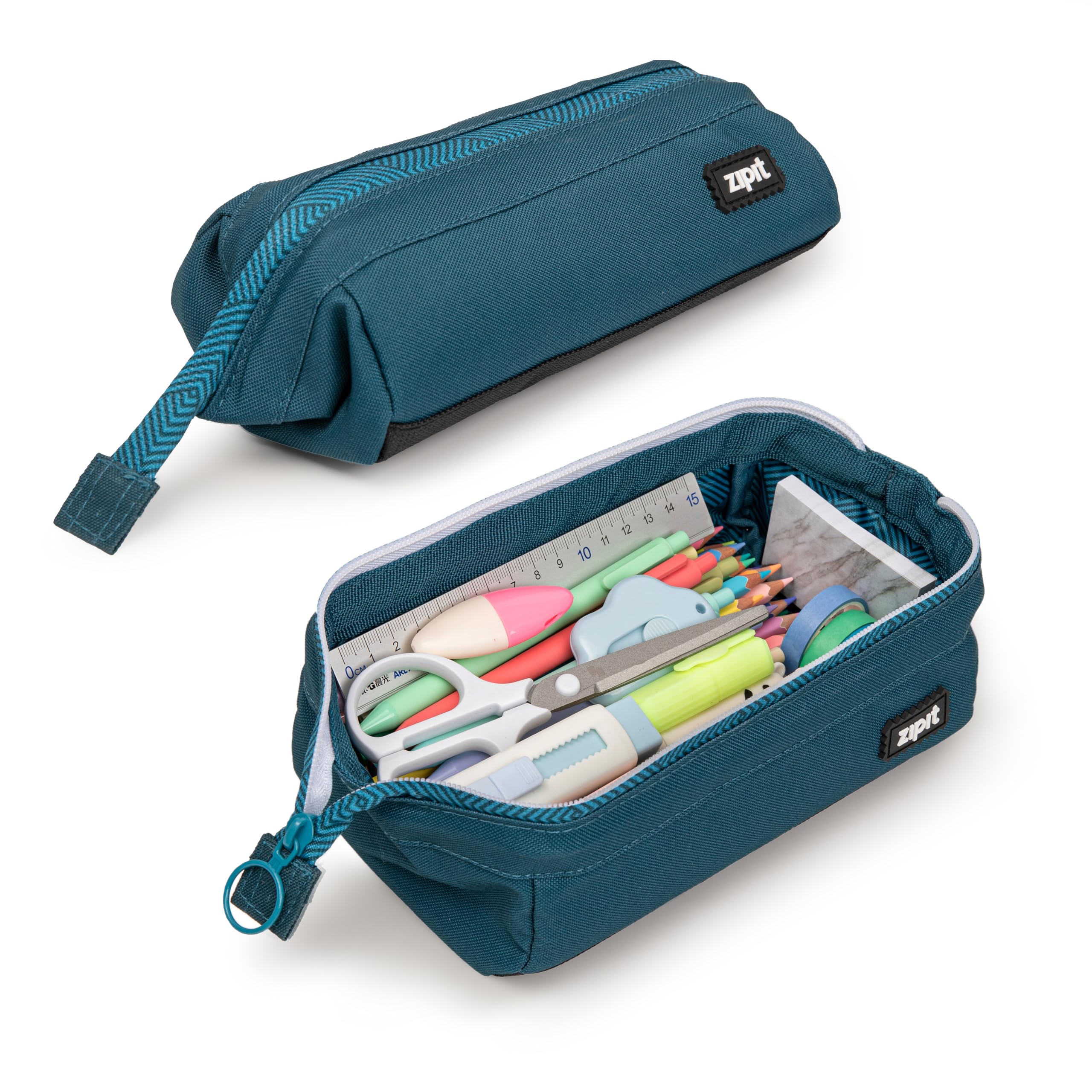 ZIPIT Lenny Pencil Case, Large Capacity Zipper Pouch for School, Stationery Bag for Teen Girls Boys and Adults, Teal