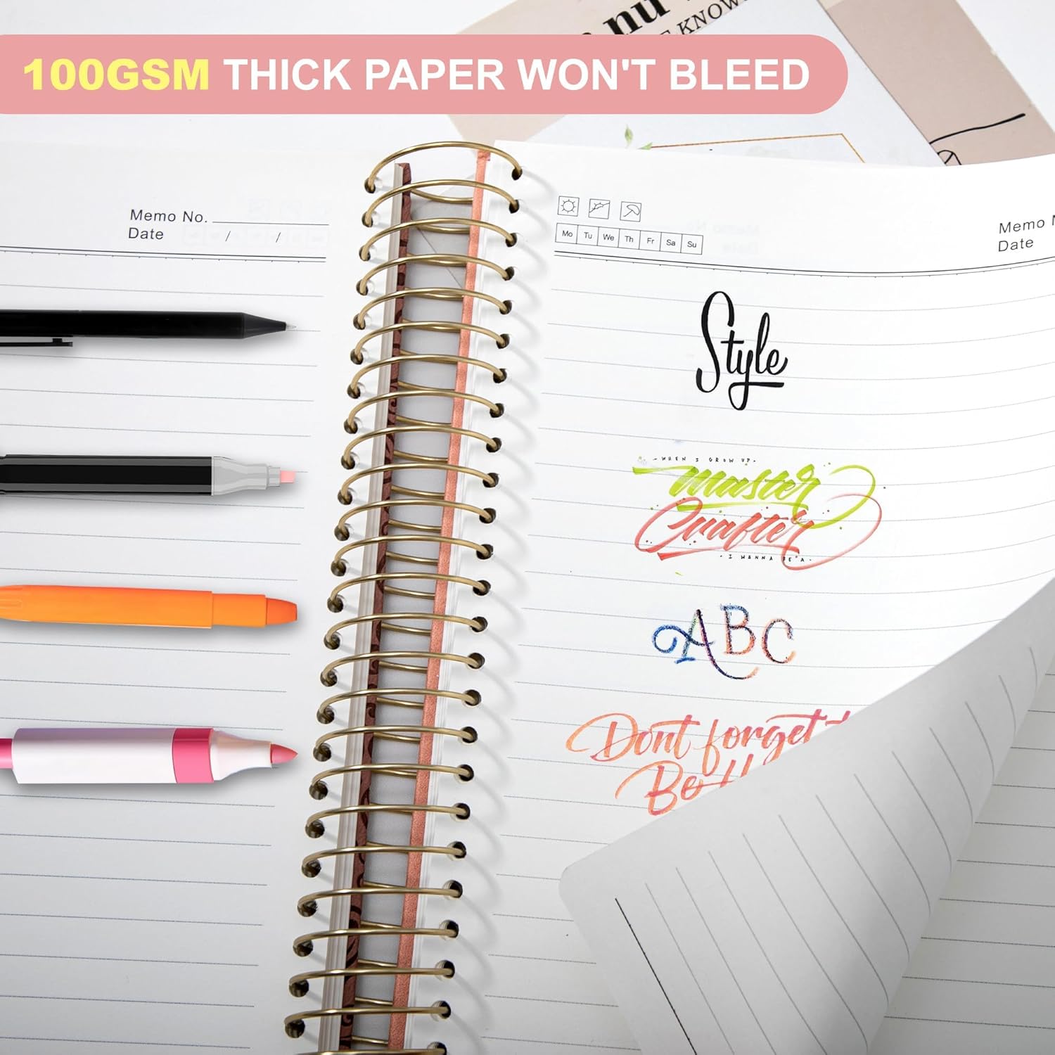 FLYING EAGLE Pink Spiral Notebook 7X10 Leather Journal for Women Men Large Notebooks for School Office, Wide Ruled Journals for Writing Lined Notebook 300 pages with Pen, Pockets, Gift Box - Image 9