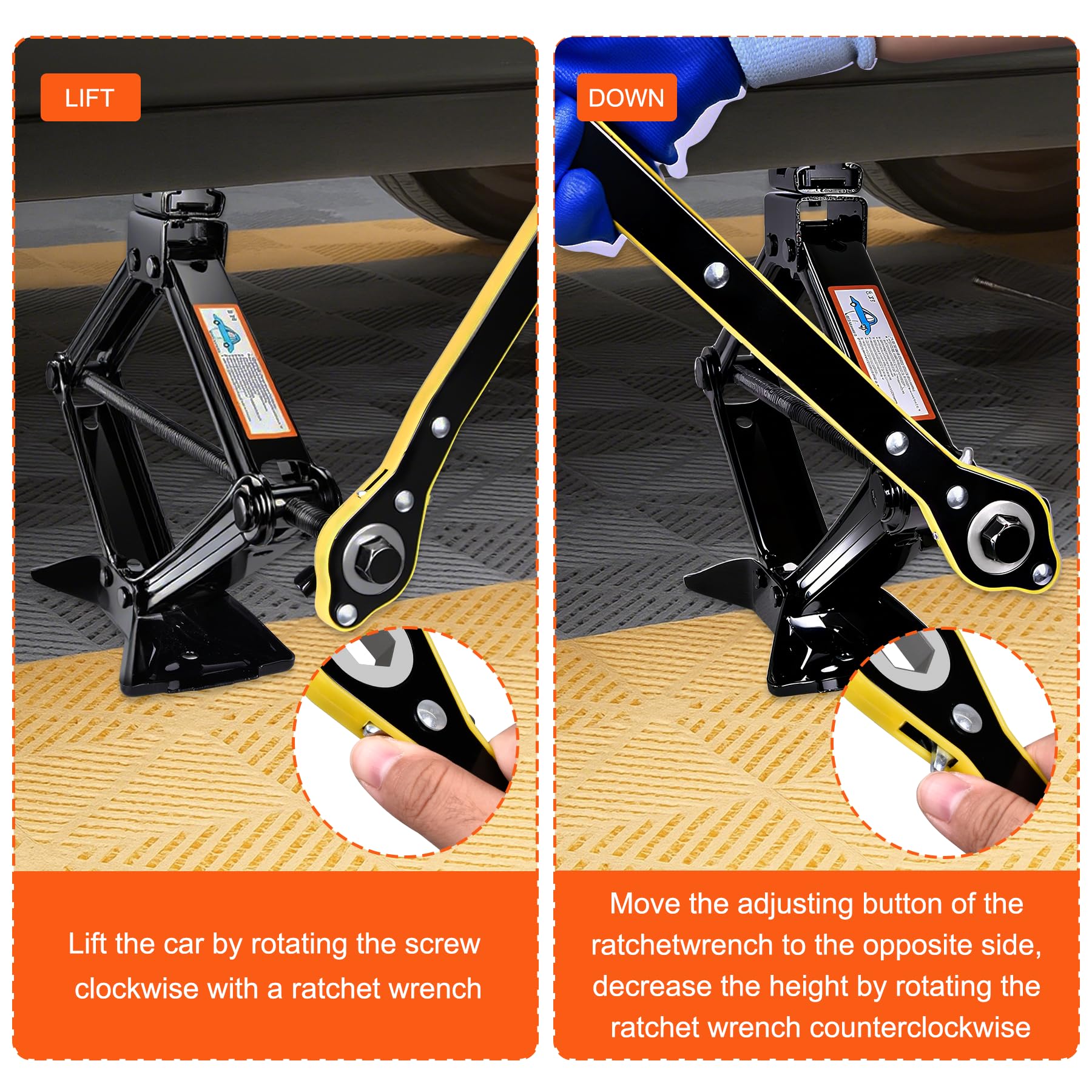 SPECILITE Gato de Coche 2,5 T, Elevador Cochecon Universal para Automóviles con Placa Base de Acero Extendida, Completo con Espaciador de Goma y Llave, Car Jack para Coche Familiar SUV, MPV