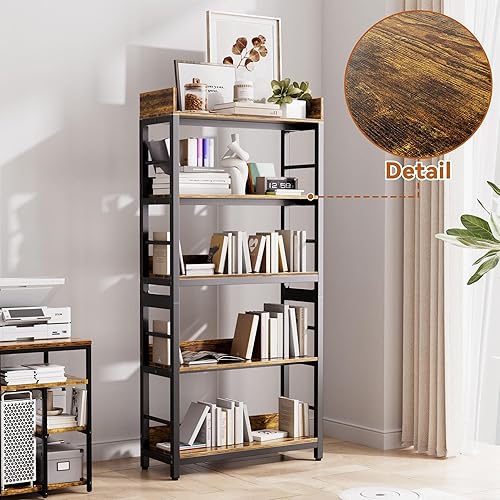 Miniatura 5 de Aquzee Librería, 66 "H 5-Tiers Heavy Duty Industrial Estantería de Madera y Metal, Rústica y Negro Unidades de Estante Alto para el Hogar, Oficina,