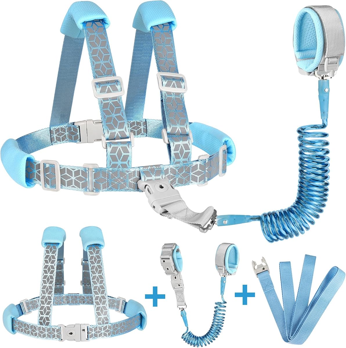 3 in 1 Toddler Harness with Lock - Anti Lost Wrist Link for Travel | Reflective Child Leash for Boys, Adjustable Safety Strap, 360° Revolving Wrist Link, Baby Walking Wristband for Outdoor